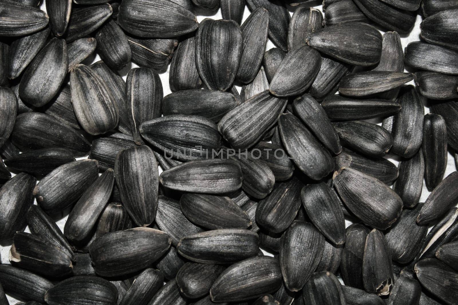 Black sunflower seeds close up. Background. The concept of agriculture, food, healthy lifestyle.