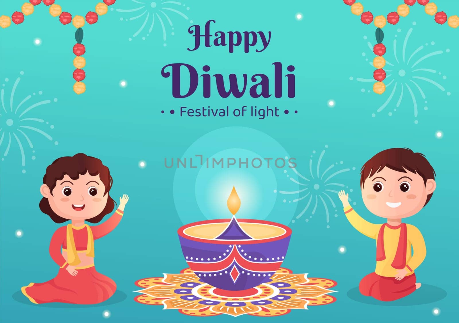 Indian Celebrating Diwali Day Background Template Hand Drawn Cartoon Flat Illustration