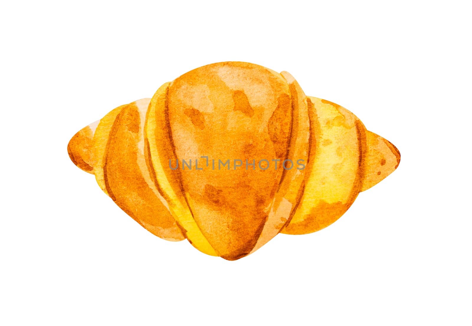 Croissant watercolor hand drawn illustration isolated on white background.