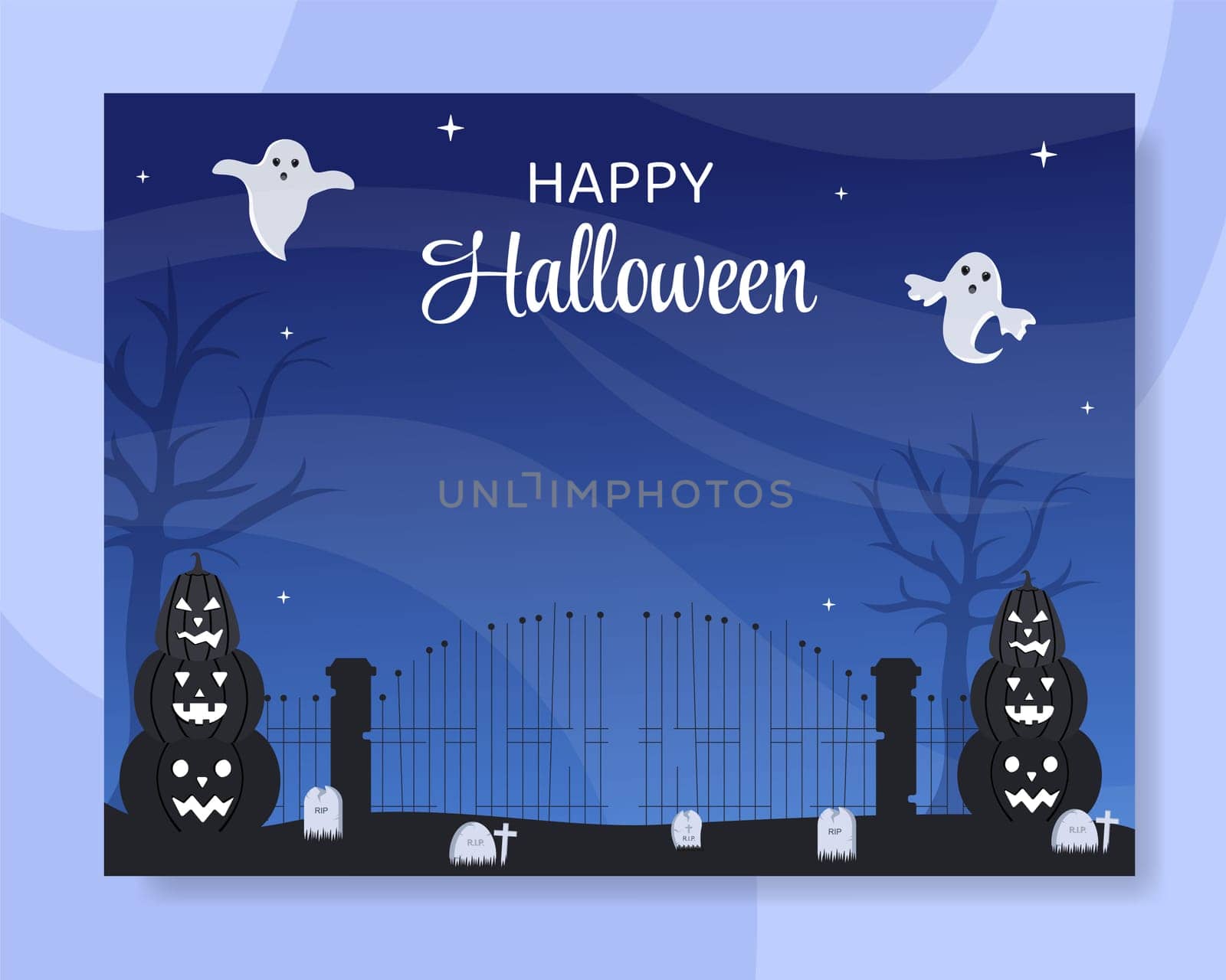 Halloween Night Party Photocall Template Hand Drawn Cartoon Flat Illustration