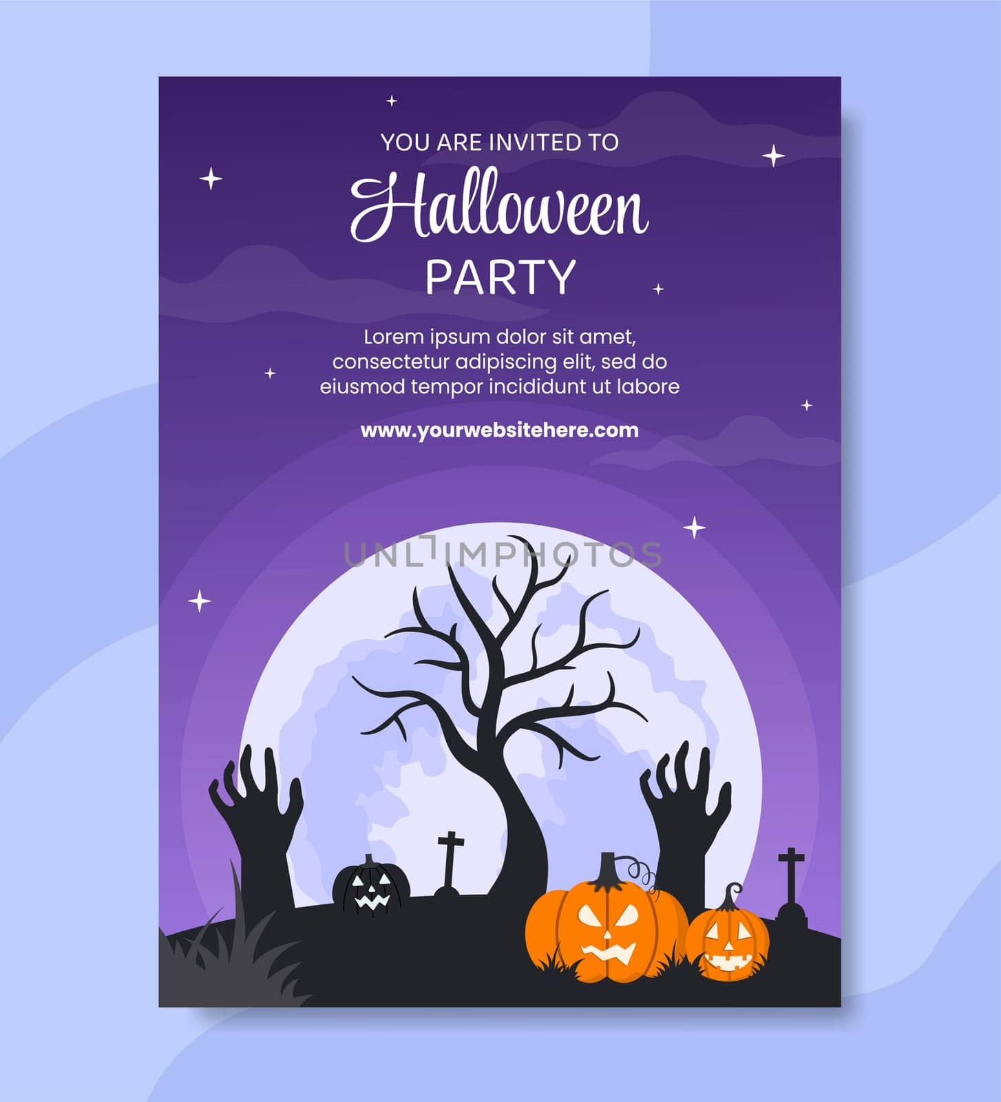 Halloween Night Party Invitation Template Hand Drawn Cartoon Flat Illustration