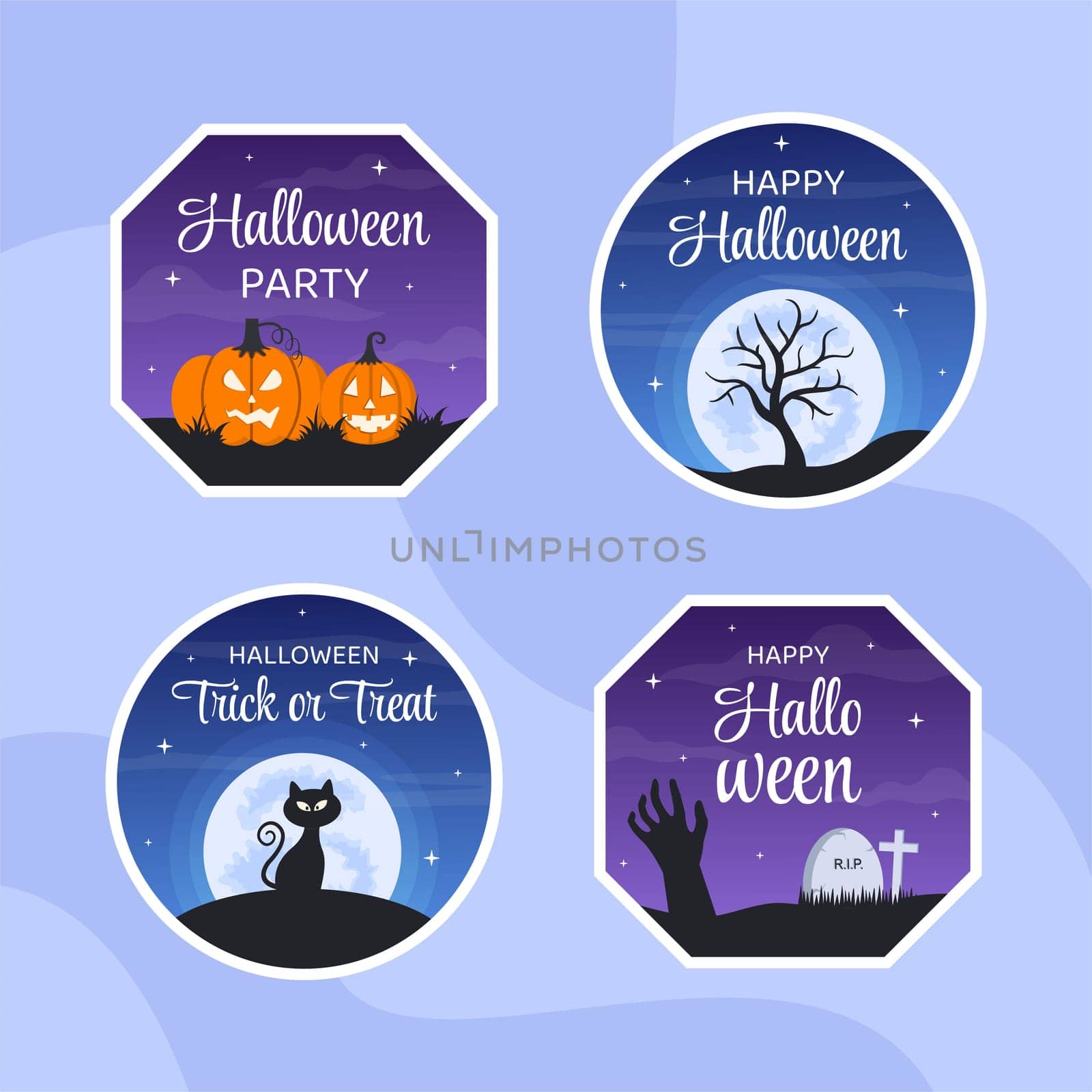 Halloween Night Party Label Template Hand Drawn Cartoon Flat Illustration