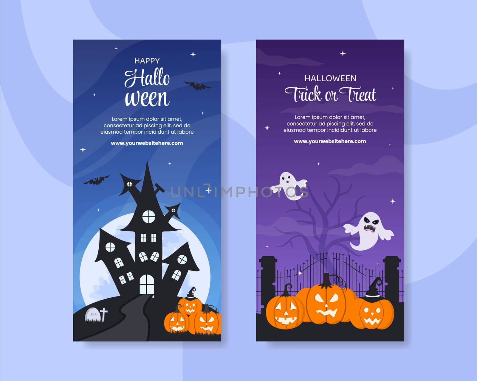 Halloween Night Party Vertical Banner Template Hand Drawn Cartoon Flat Illustration