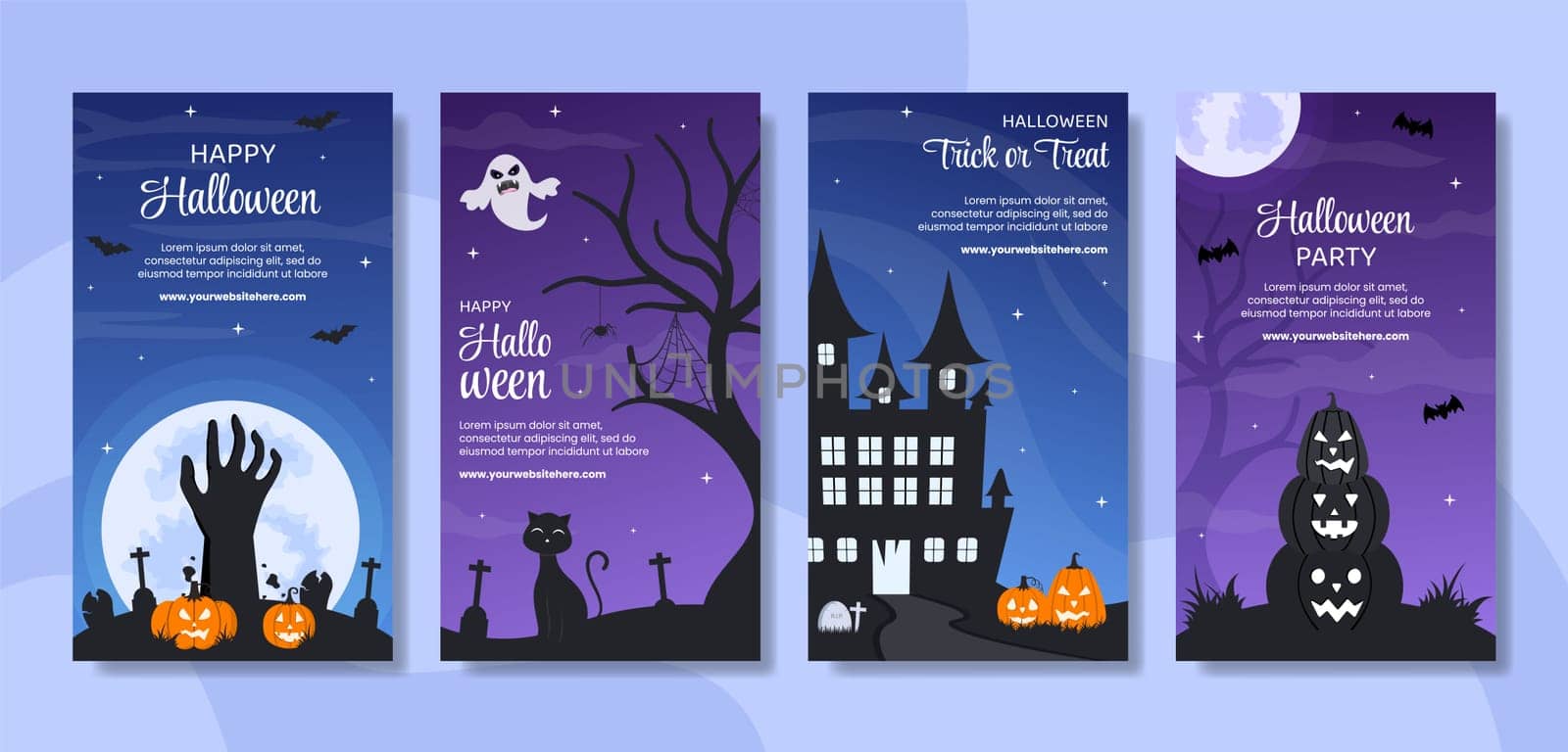 Halloween Night Party Social Media Stories Template Hand Drawn Cartoon Flat Illustration