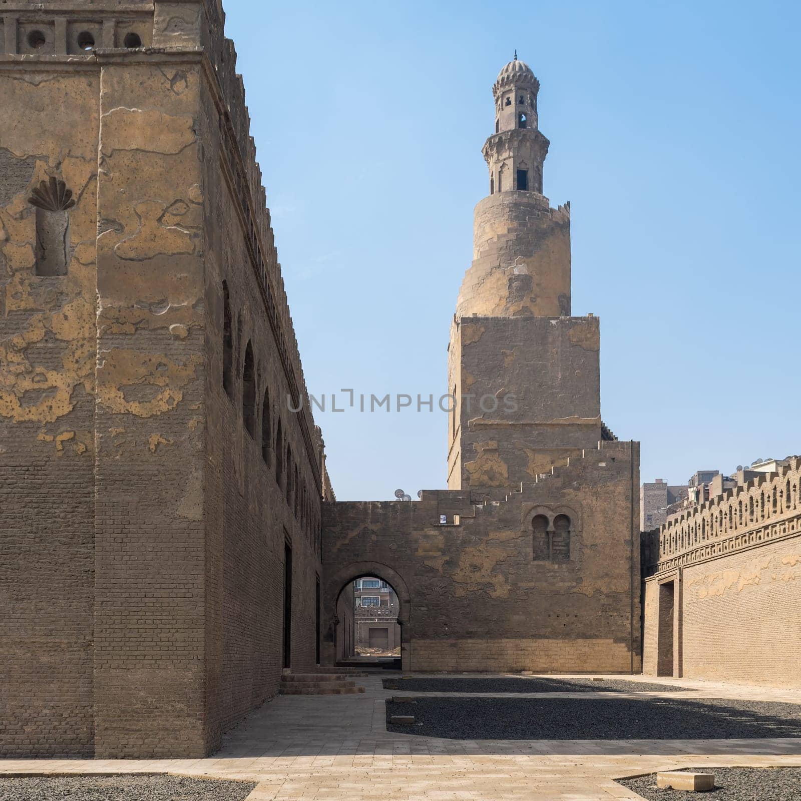 Minaret Ibn Tulun Mosque with helical outer staircase located at Sayyida Zaynab district, Medieval Cairo, Egypt
