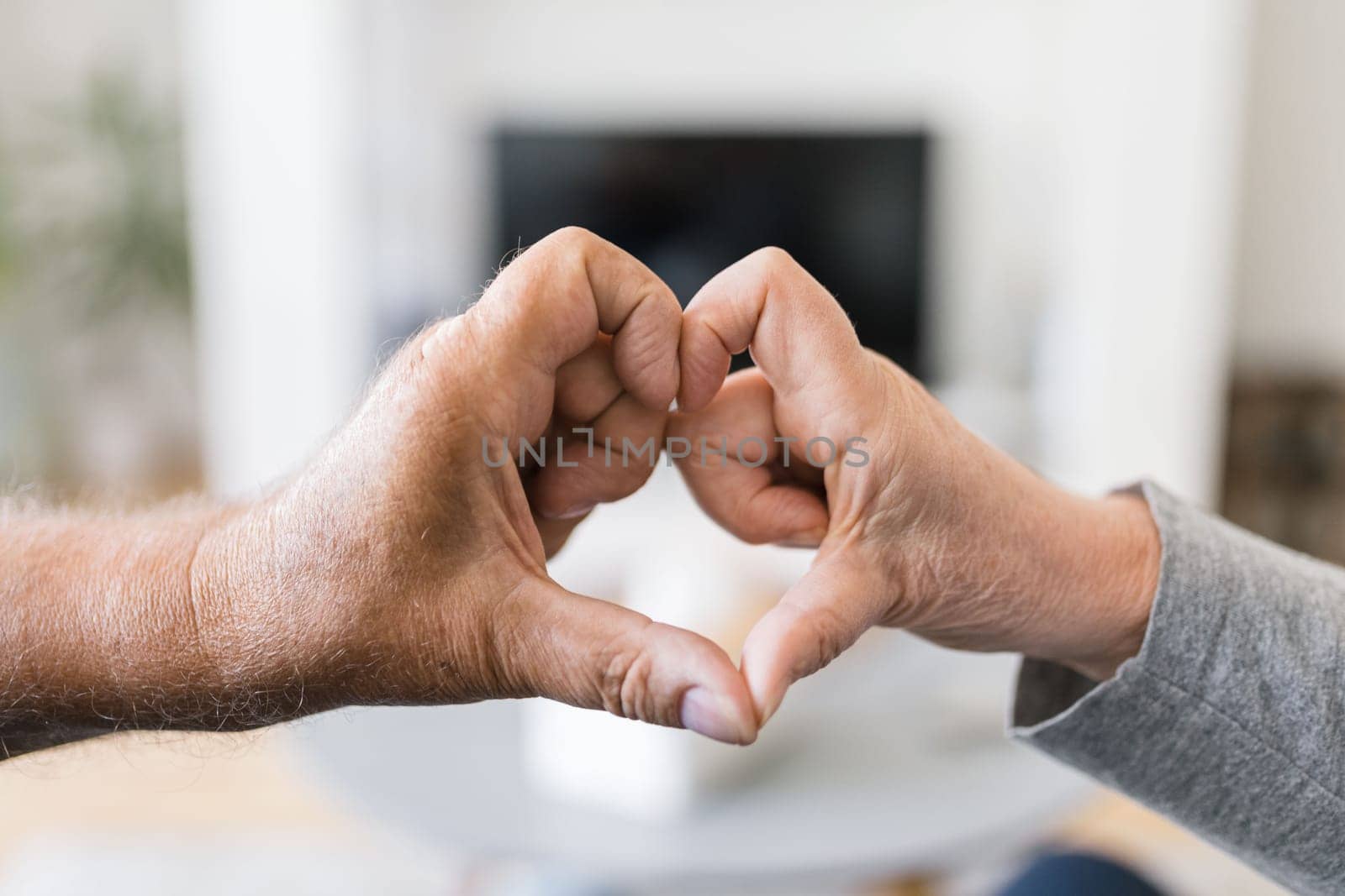 Happy romantic senior couple in love bonding at home