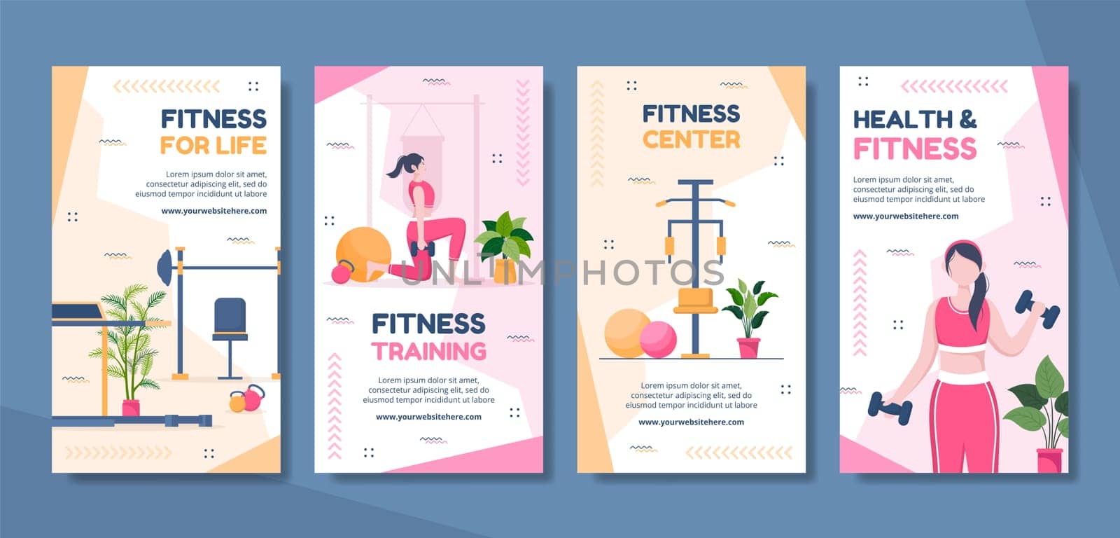 Fitness Training Social Media Stories Template Hand Drawn Cartoon Flat Illustration