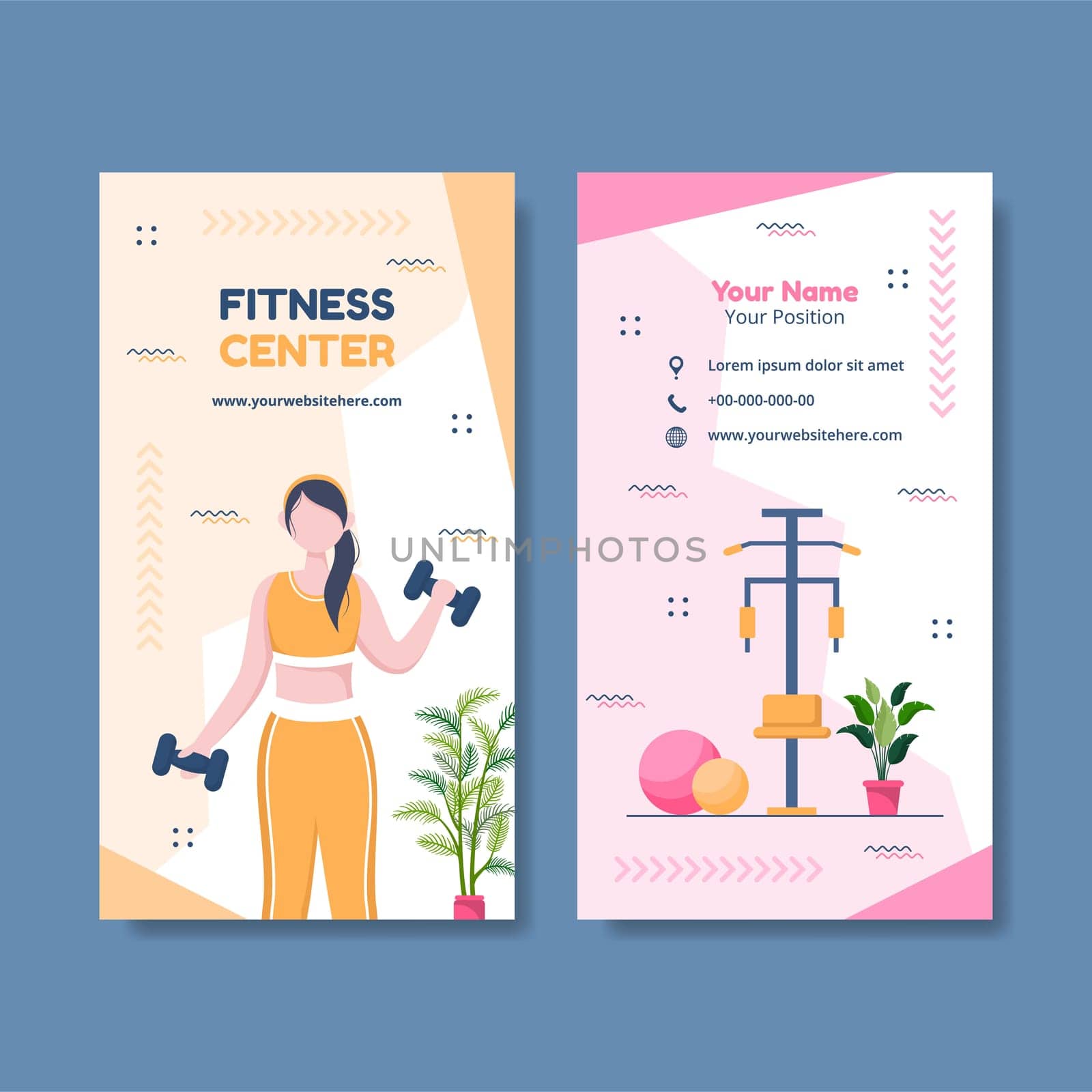 Fitness Training Card Vertical Template Hand Drawn Cartoon Flat Illustration