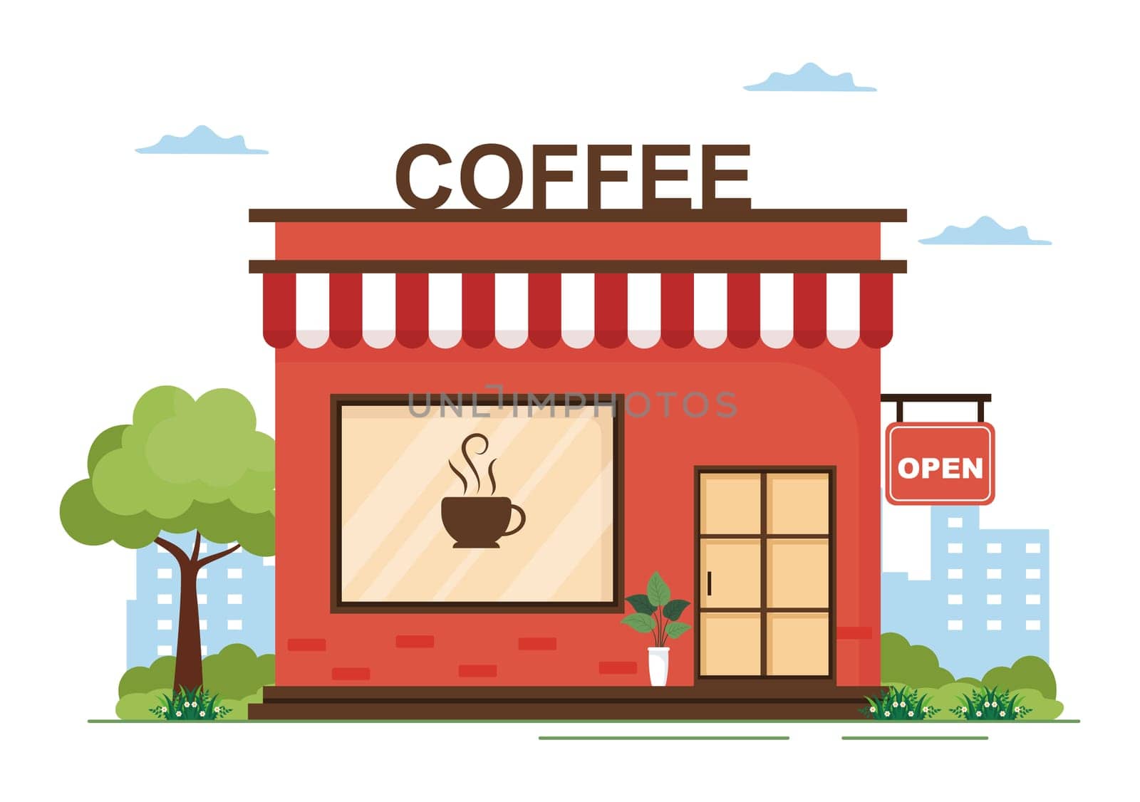 International Coffee Day on October 1st Flat Cartoon Illustration Hand drawn with Beverage Shop Building Design