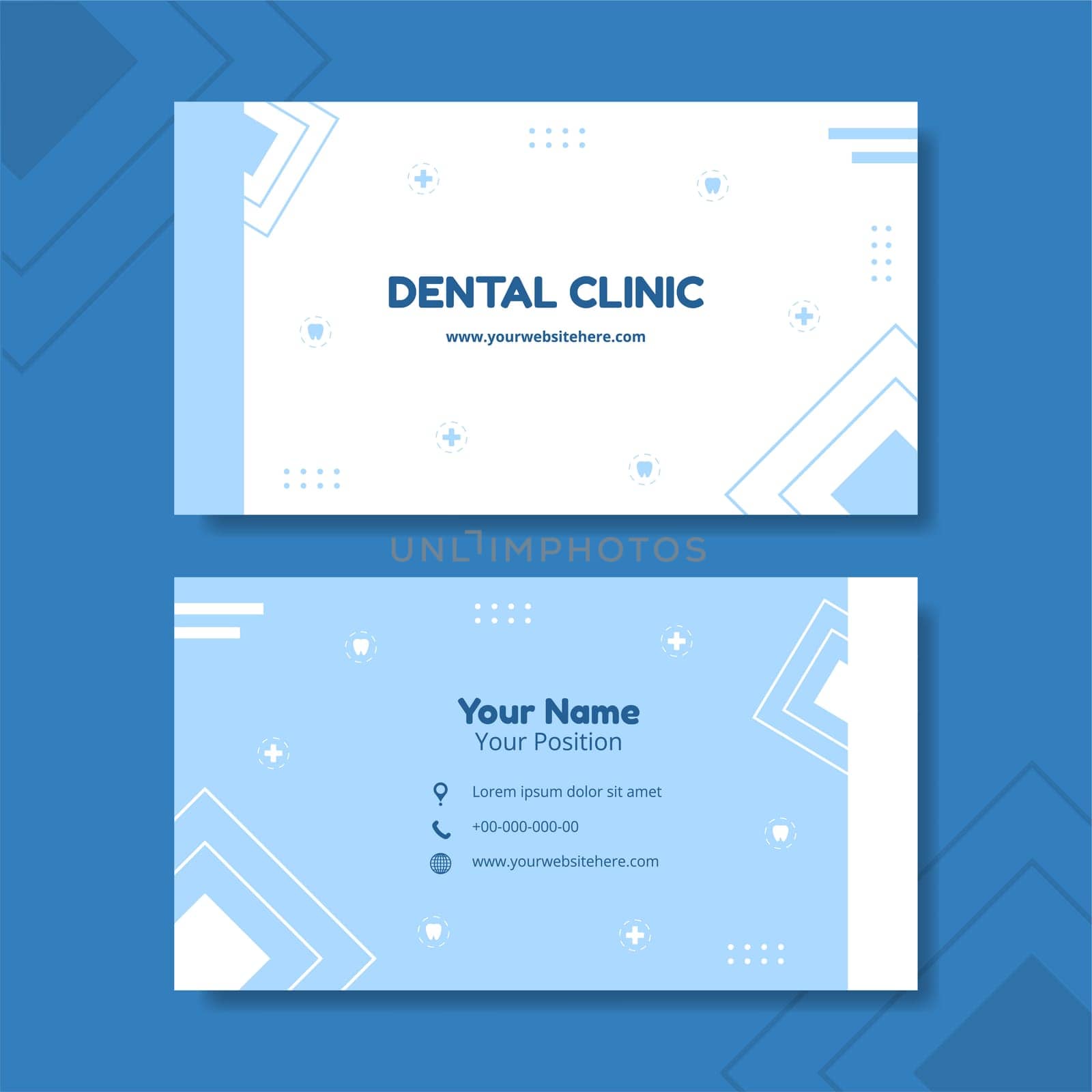 Dental Clinic Card Horizontal Template Hand Drawn Cartoon Flat Illustration