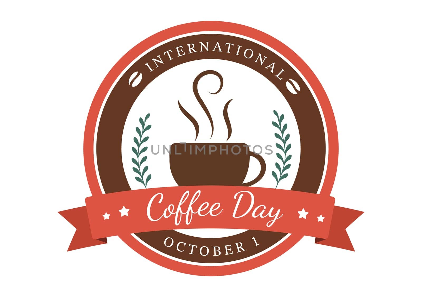 International Coffee Day on 1st October Hand Drawn Cartoon Flat Illustration with Cacao Beans and a Glass of Hot Drink Design