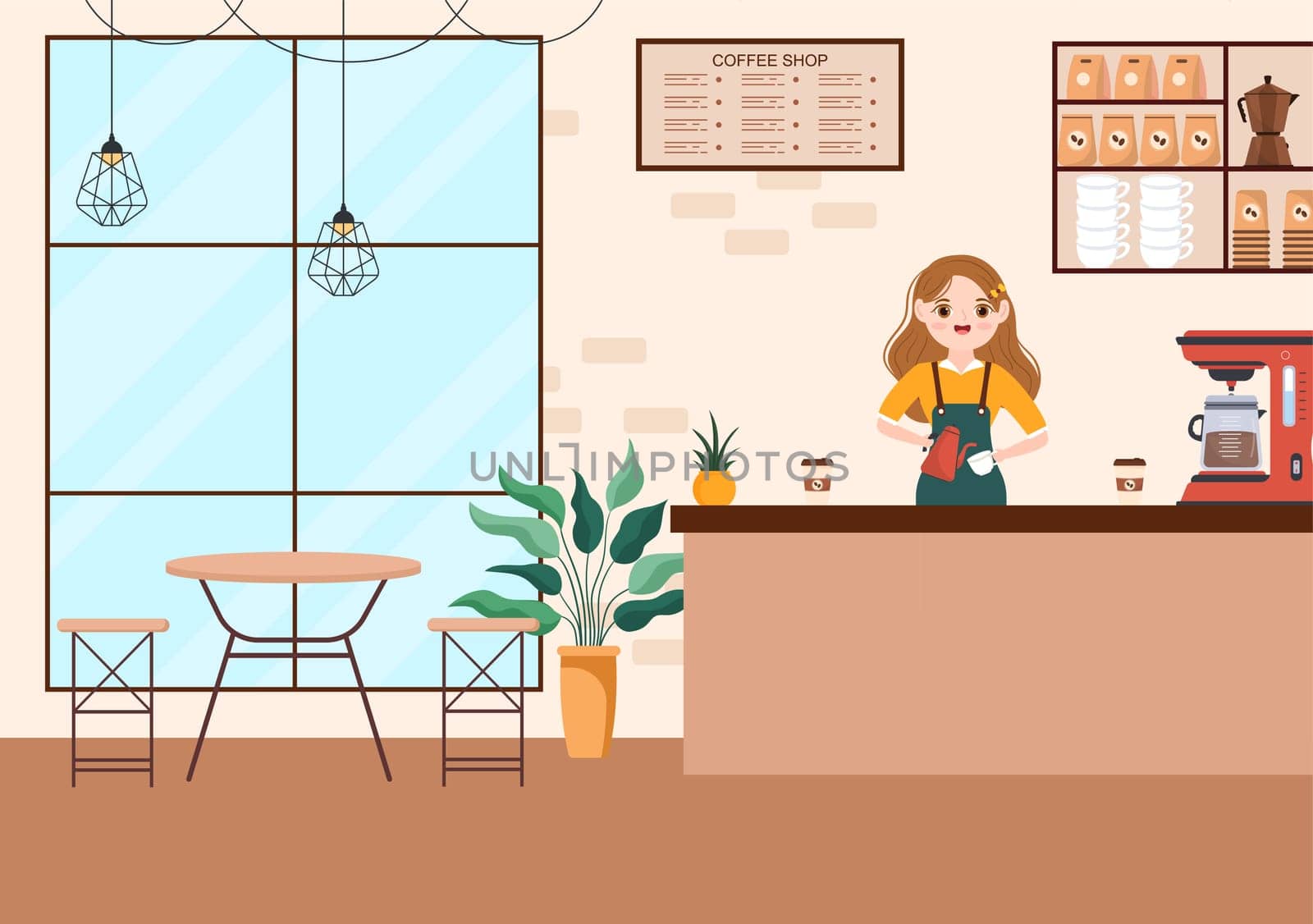 International Coffee Day on October 1st Flat Cartoon Illustration Hand Drawn with Cocoa Beans and People Drinking a Cup in Cafe