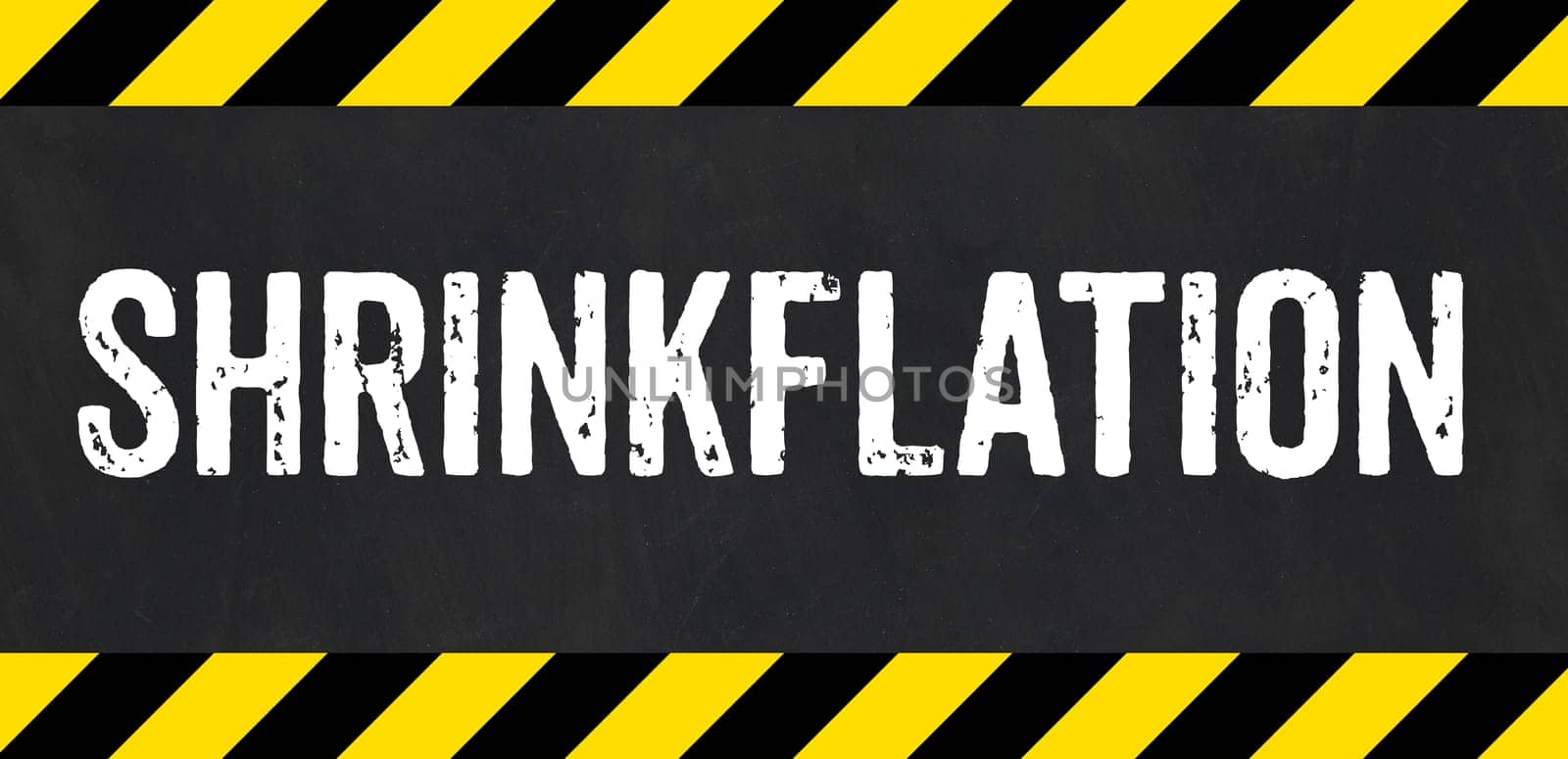 Sign with caution stripes - Shrinkflation