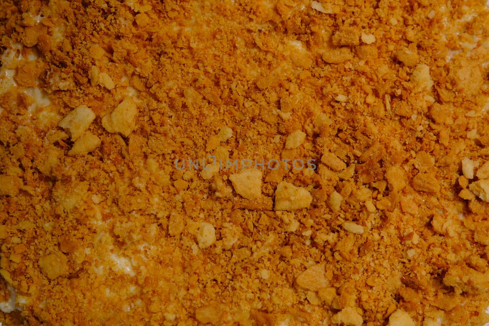 Board with delicious Napoleon cake, close up with selective blur.