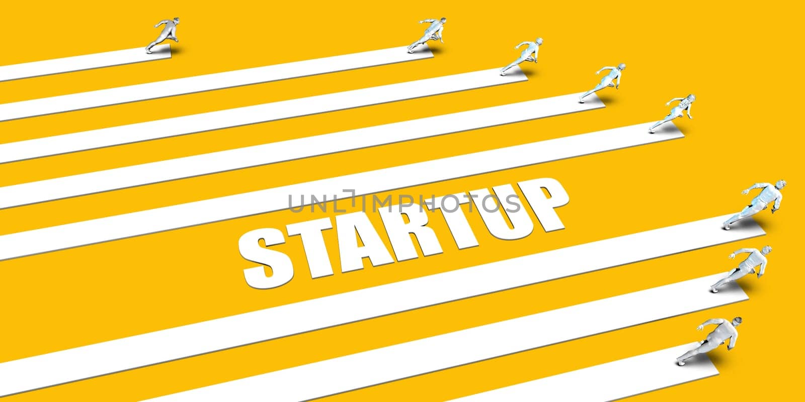 Startup Concept with Business People Running on Yellow