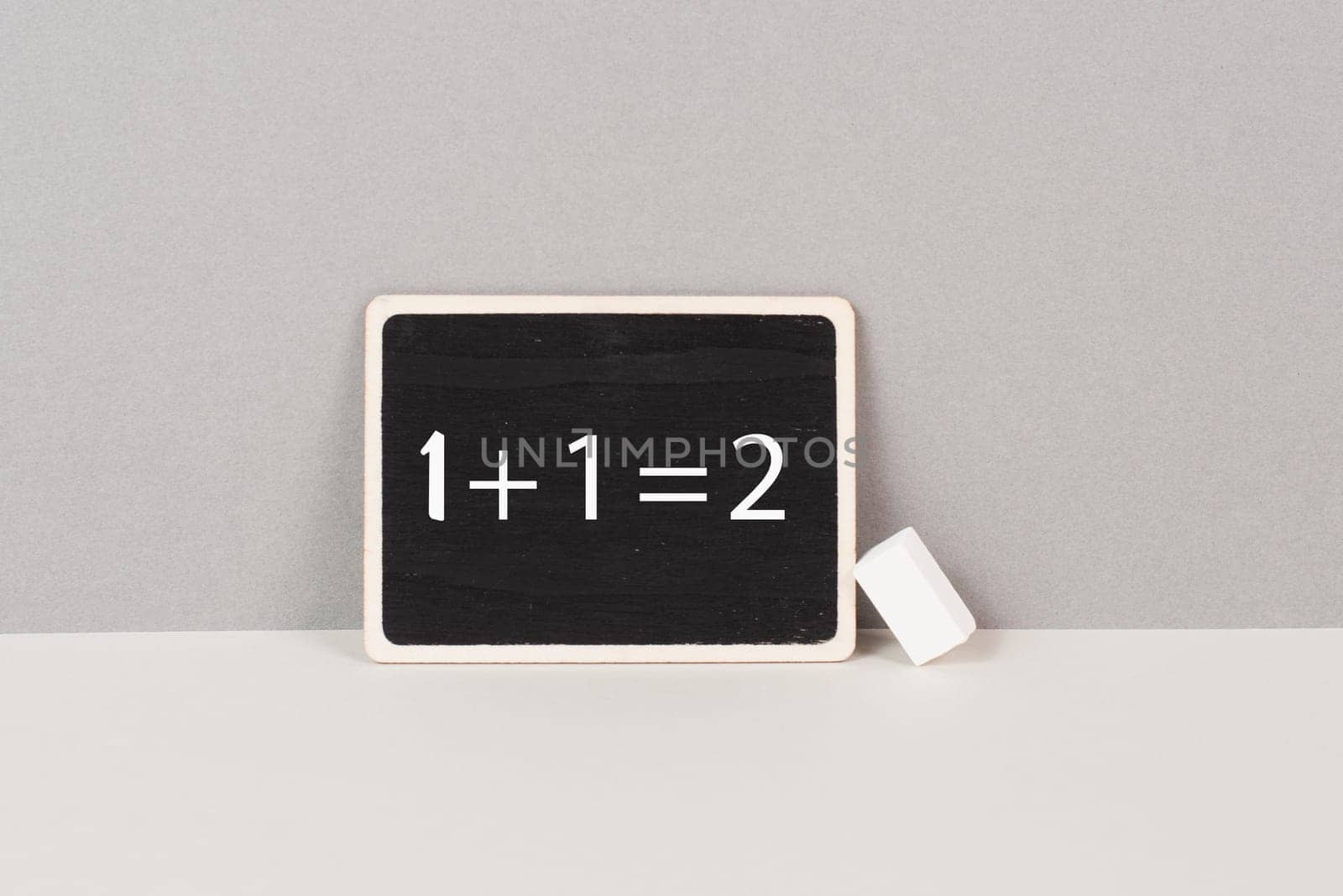 Chalkboard with math equation of the first grade, back to school and education concept