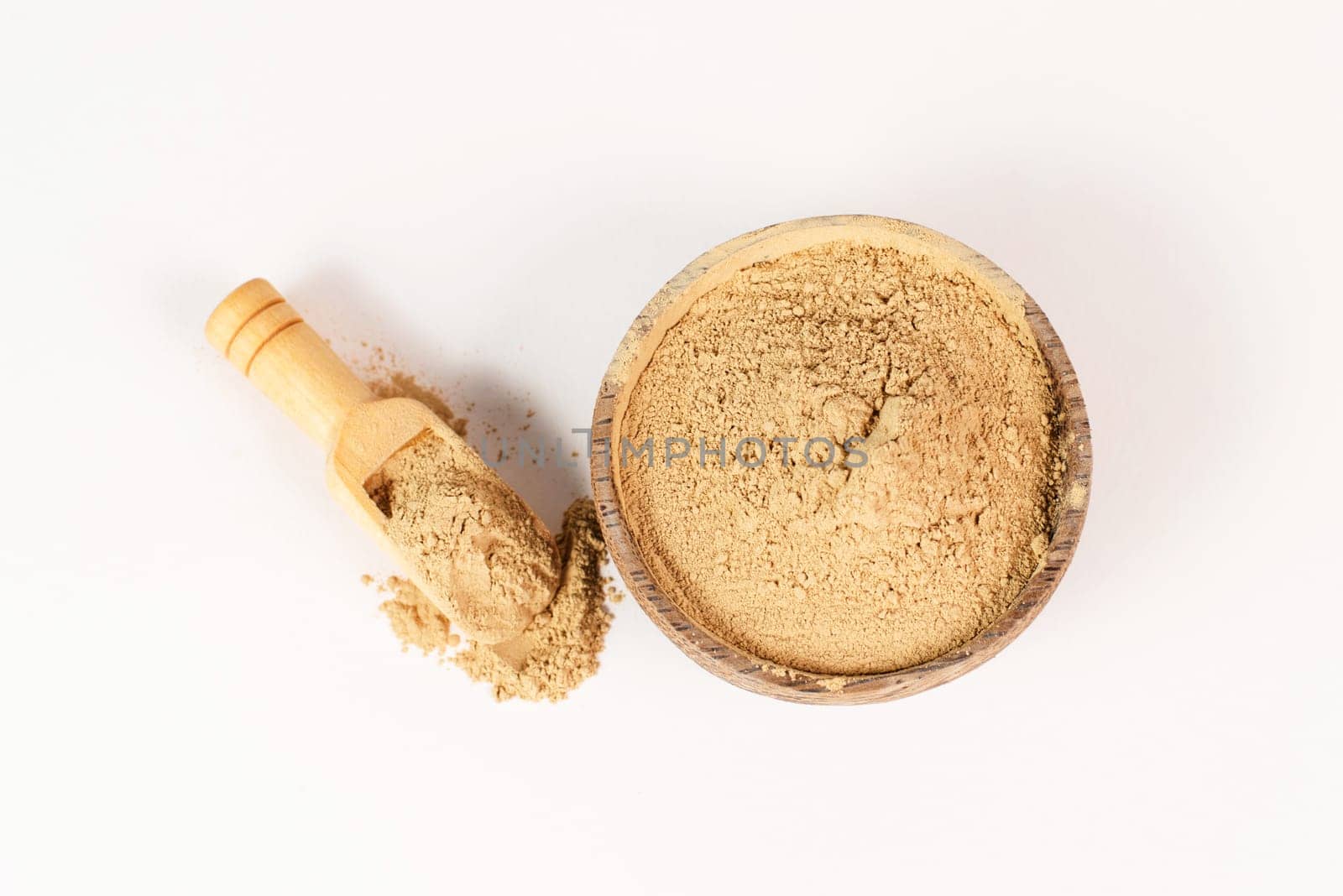 Healing earth powder in a bowl, supplement and antioxidant for to detox the body, alternative medicine