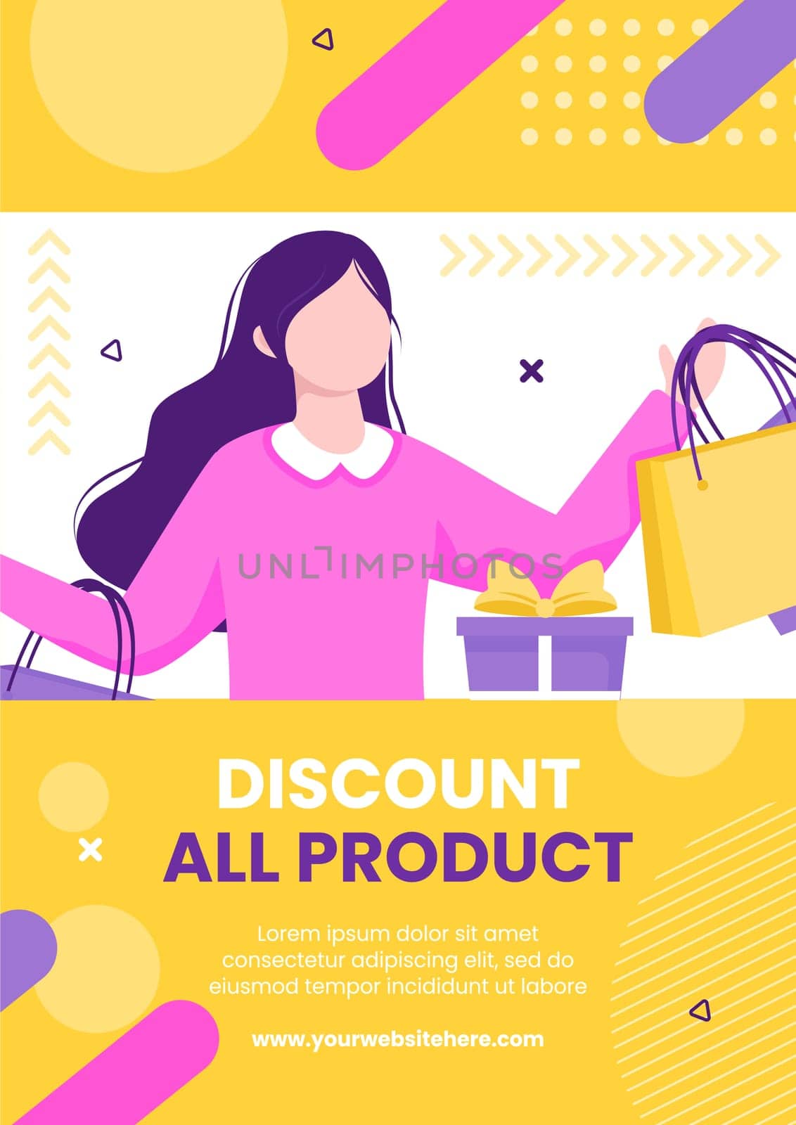 Discount Flyer Template Hand Drawn Cartoon Flat Illustration