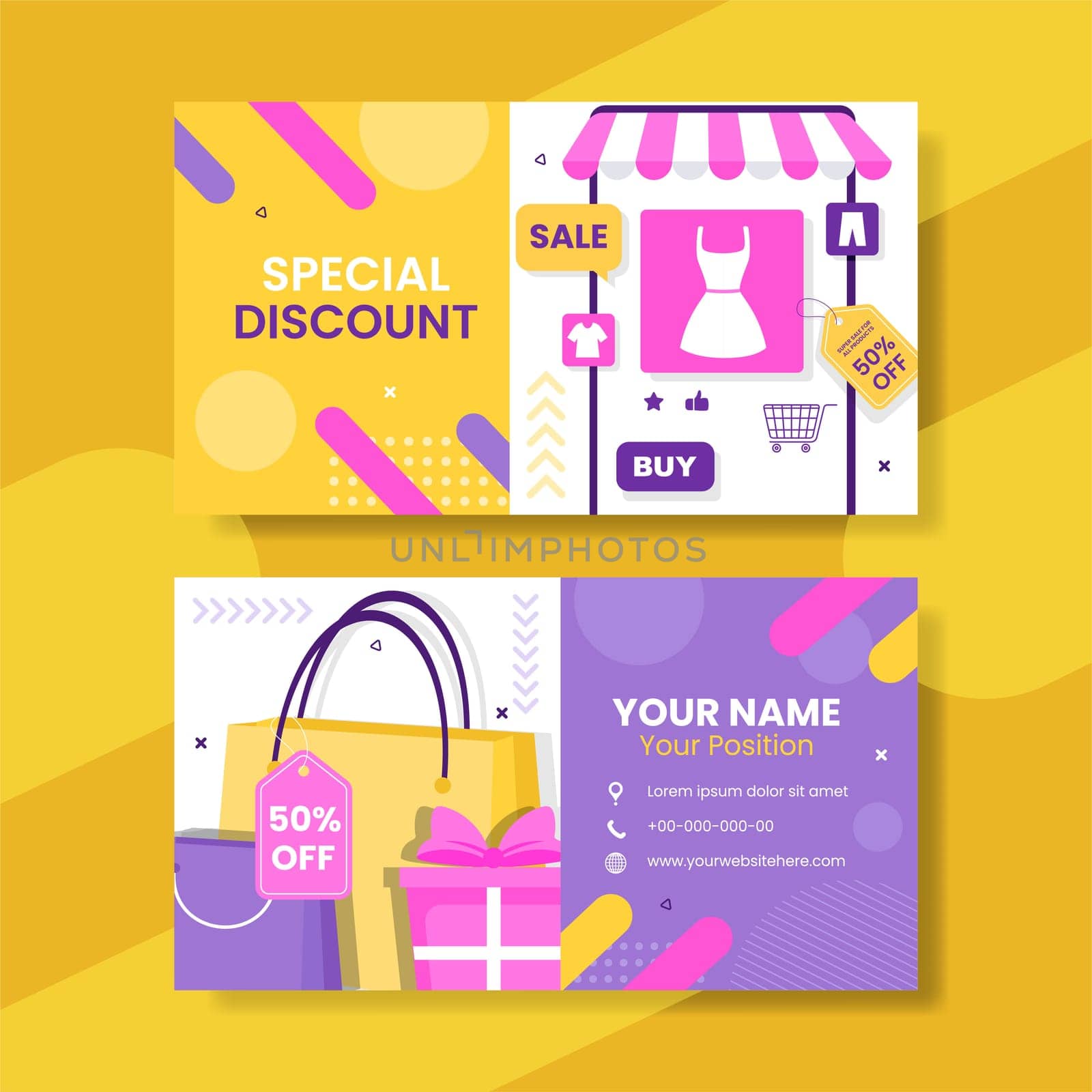 Discount Card Horizontal Template Hand Drawn Cartoon Flat Illustration