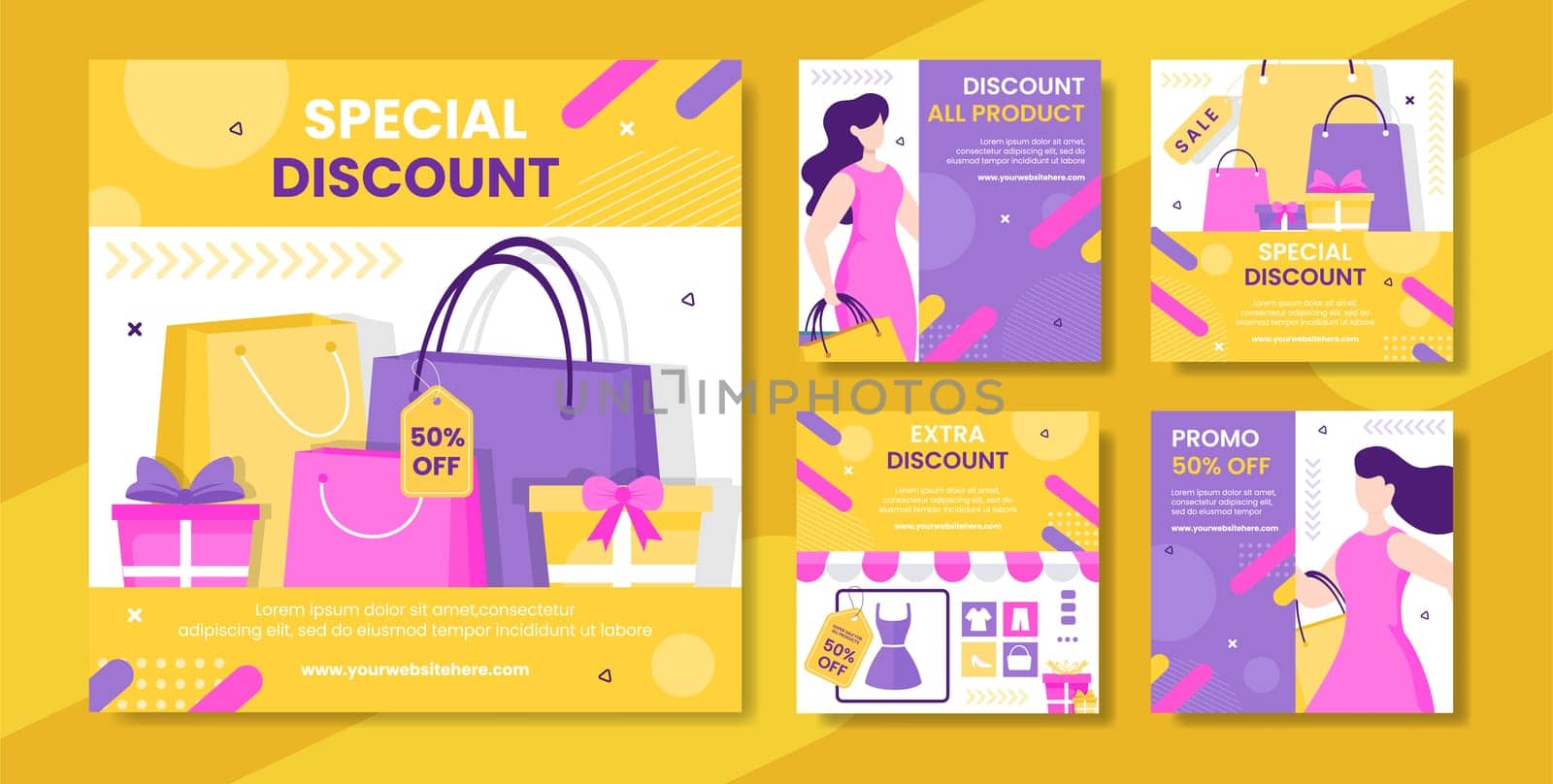 Discount Social Media Post Template Hand Drawn Cartoon Flat Illustration