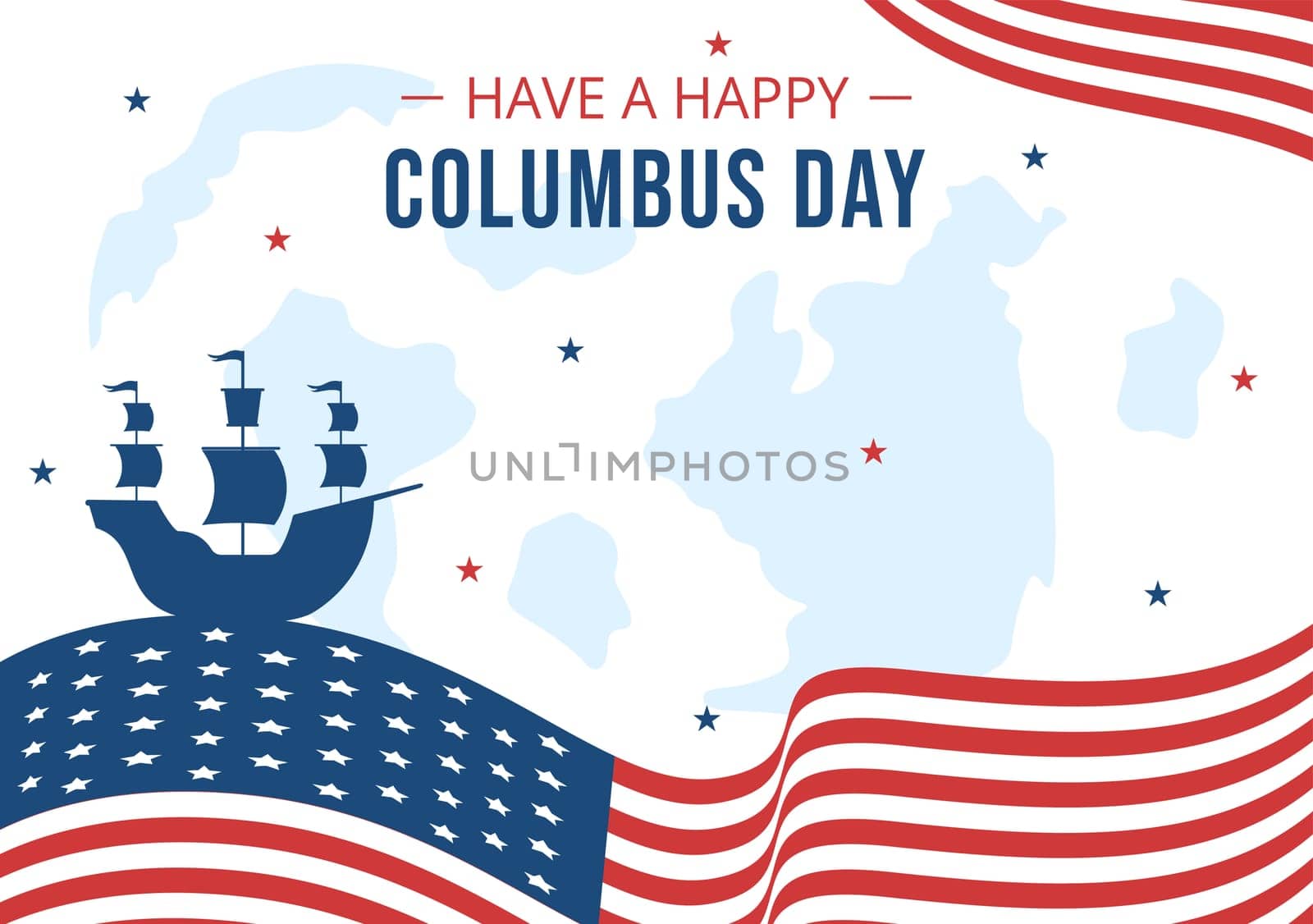 Happy Columbus Day Background Template Hand Drawn Cartoon Flat Illustration