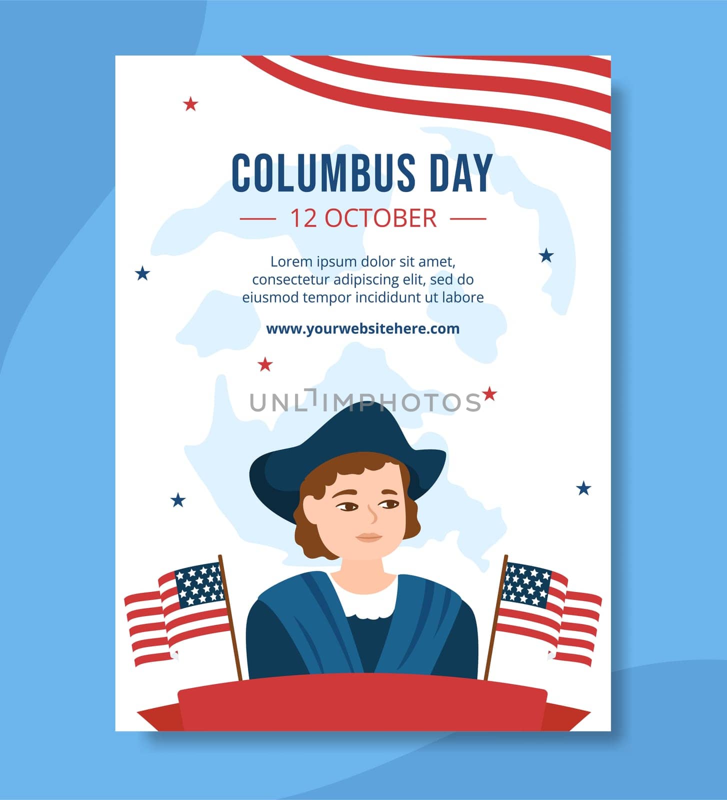 Happy Columbus Day Poster Template Hand Drawn Cartoon Flat Illustration