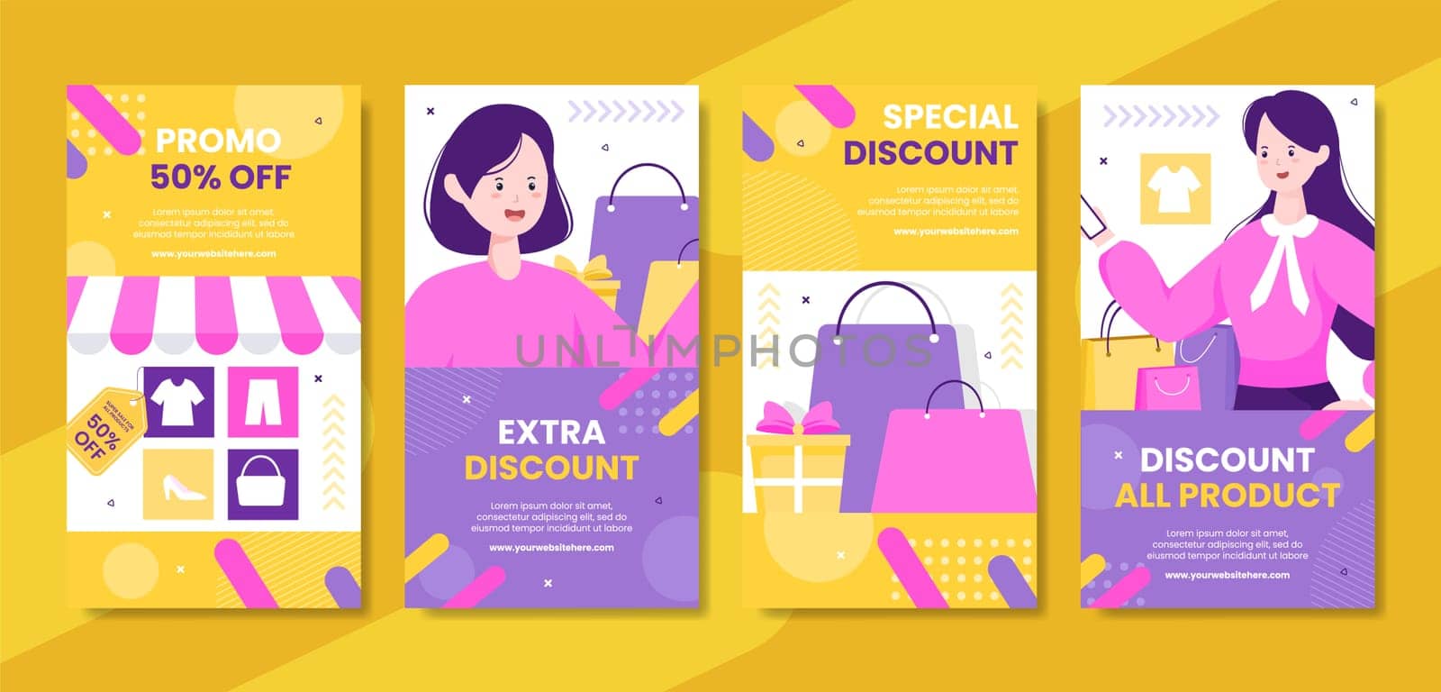 Discount Social Media Stories Template Hand Drawn Cartoon Flat Illustration