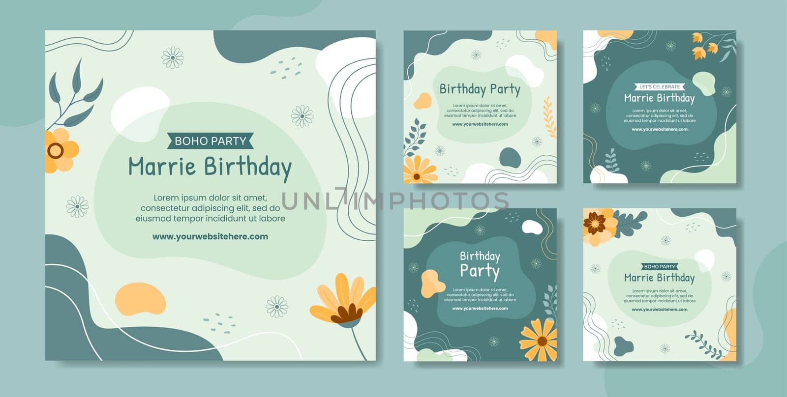 Boho Party Social Media Post Template Hand Drawn Cartoon Flat Illustration