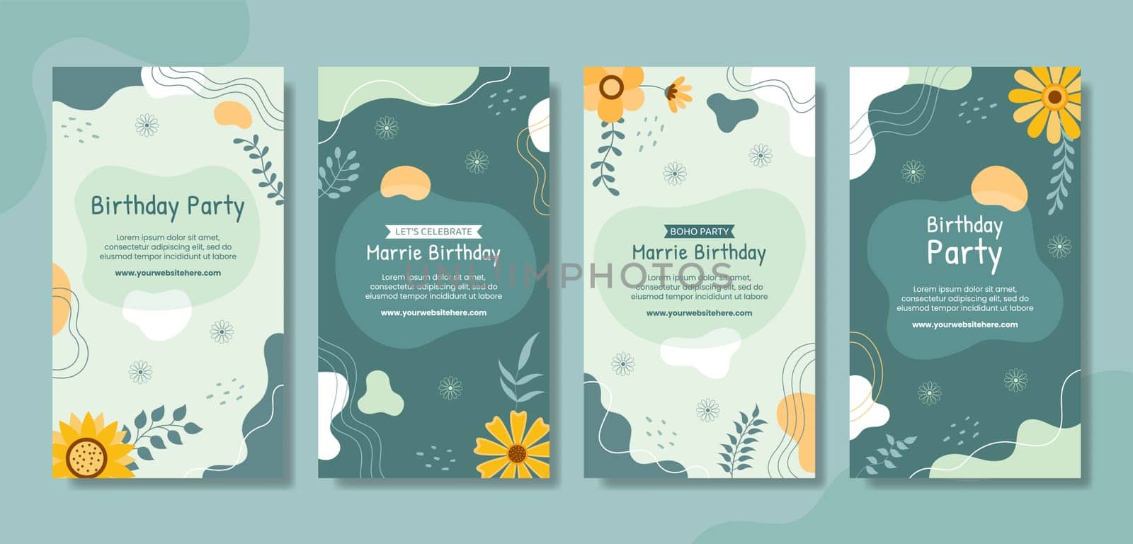 Boho Party Social Media Stories Template Hand Drawn Cartoon Flat Illustration