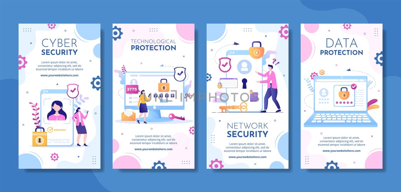 Cyber Security Social Media Stories Template Hand Drawn Cartoon Flat Illustration