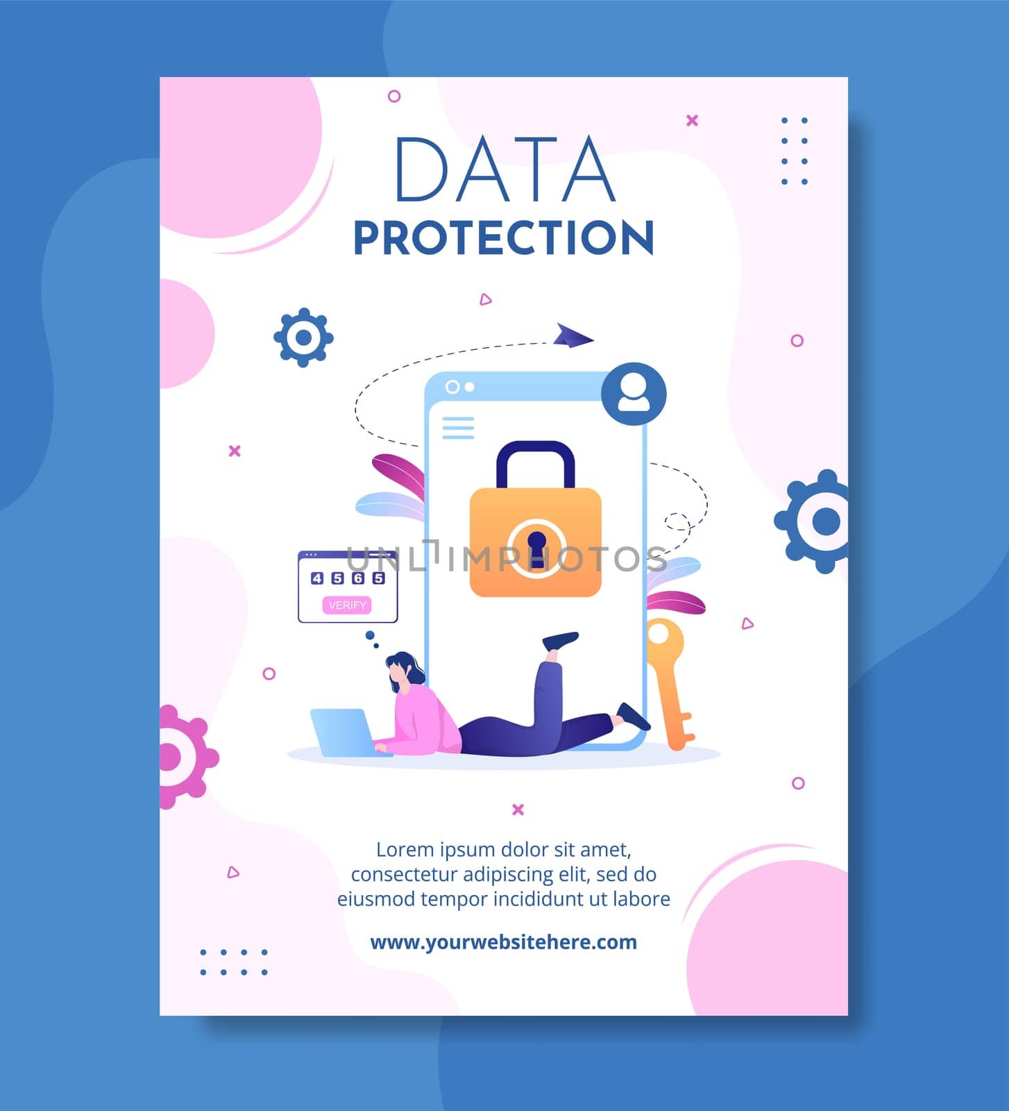 Cyber Security Flyer Template Hand Drawn Cartoon Flat Illustration