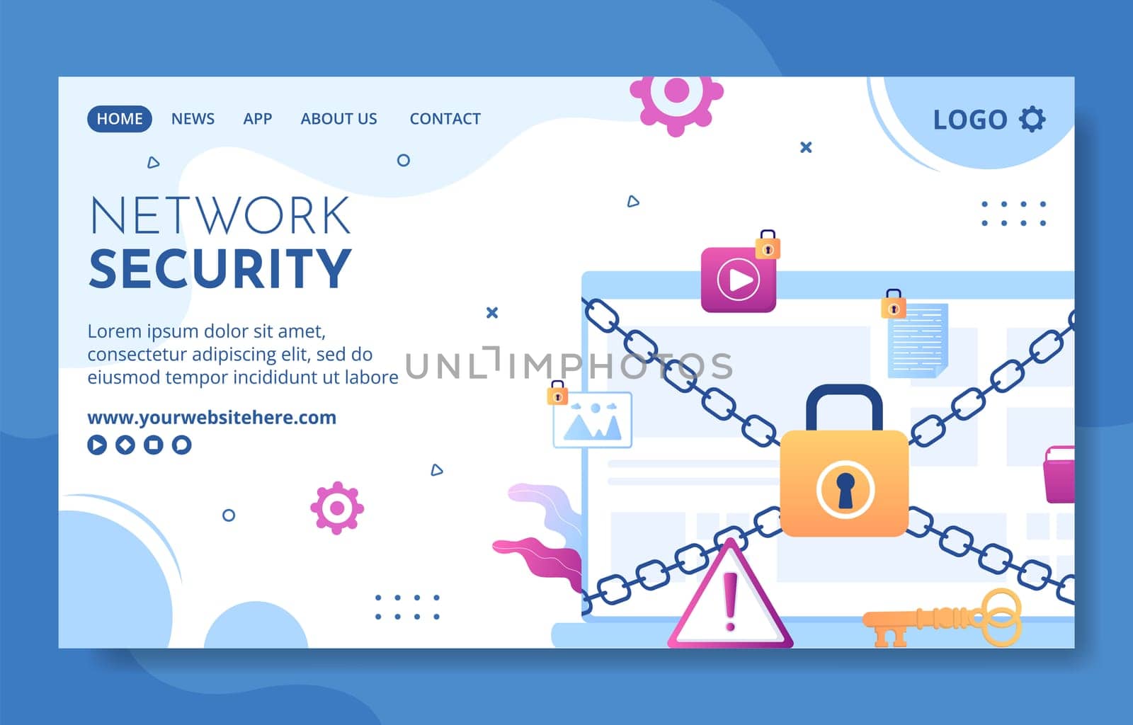 Cyber Security Social Media Landing Page Template Hand Drawn Cartoon Flat Illustration