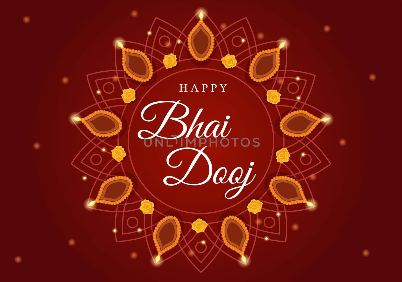 Happy Bhai Dooj Indian Festival Celebration Hand Drawn Cartoon Illustration of Sisters Pray for Brothers Protection with a Dot on His Forehead