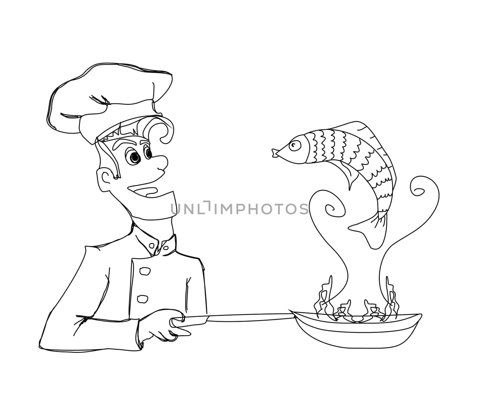 A chef is frying fish