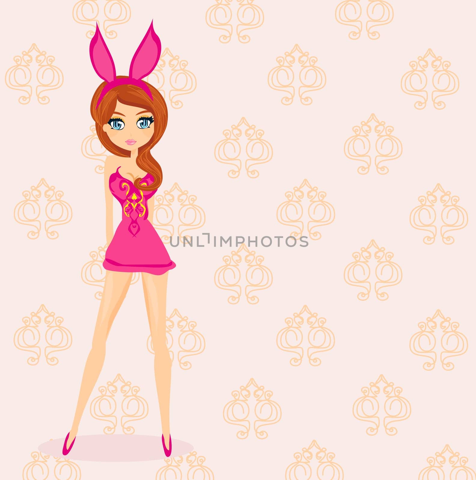 Beautiful pin-up girl-bunny in retro style on the abstract background