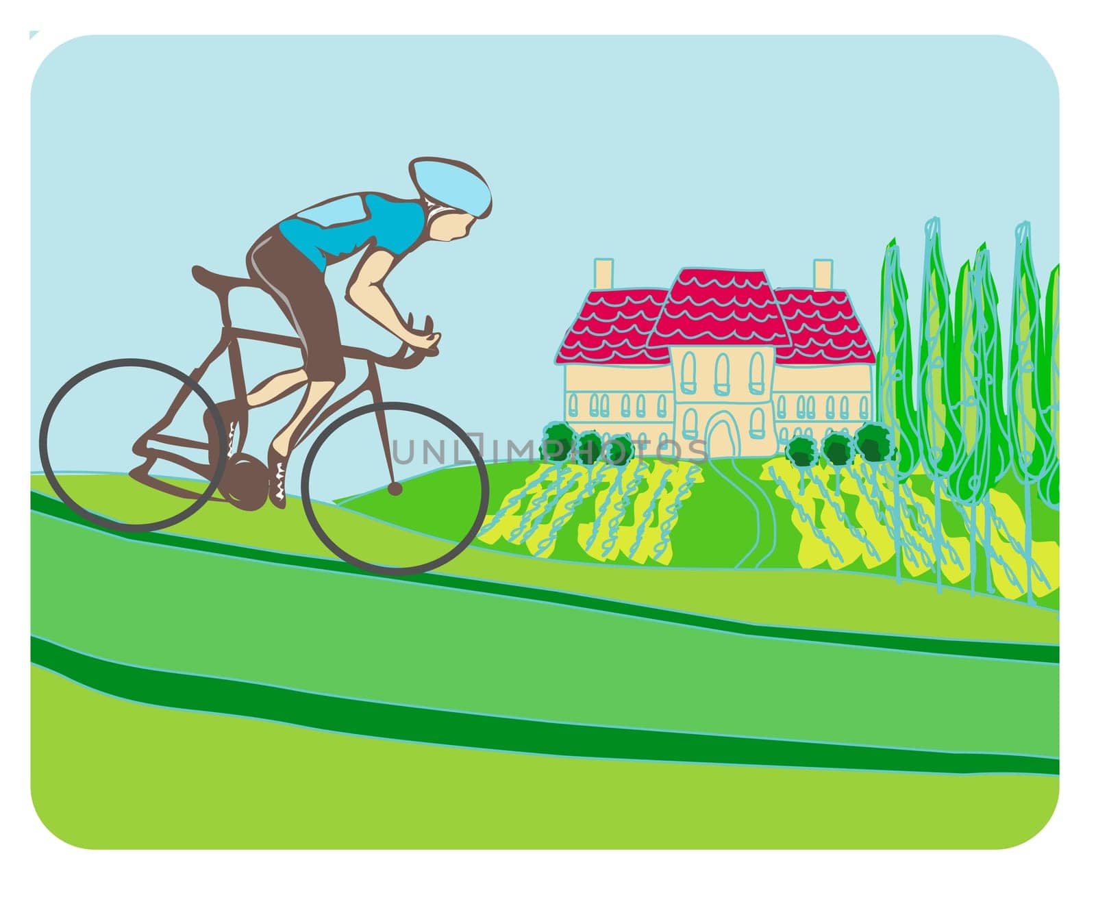 Sport road bike bicycle rider in wild nature landscape