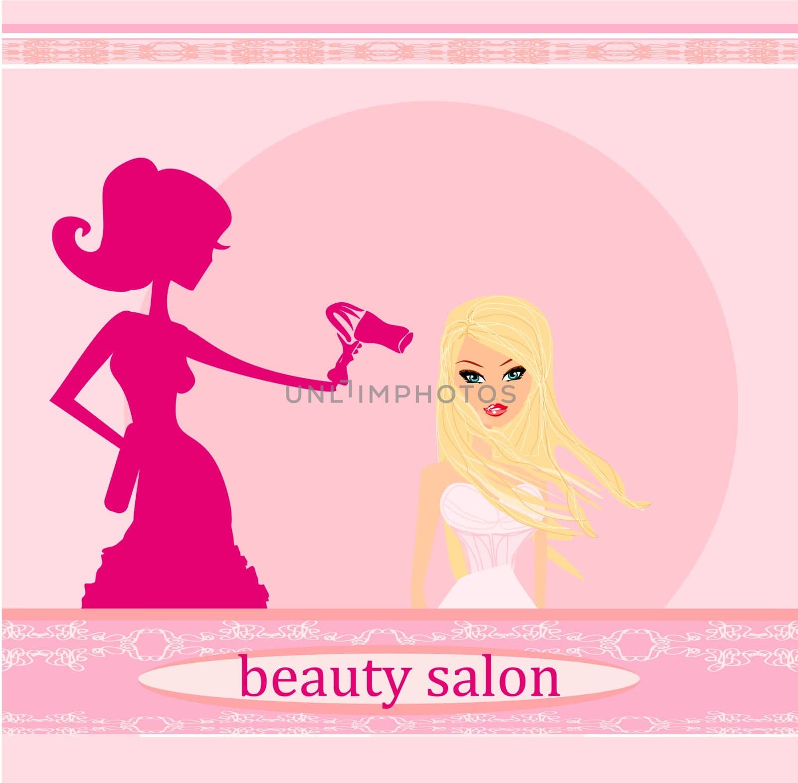 stylist drying woman hair in hairdresser salon