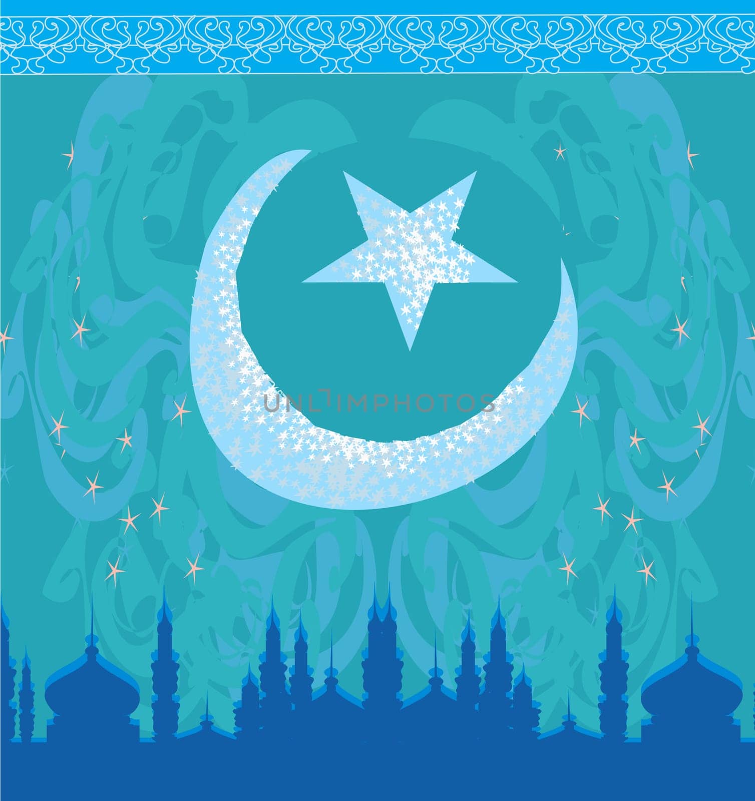 artistic pattern background with moon and mosque