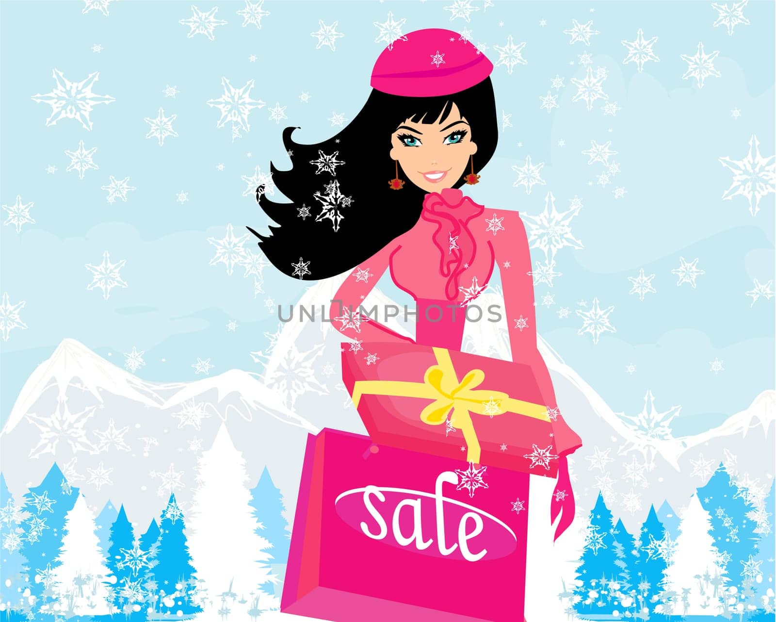 fashion shopping girl with shopping bags and gift box