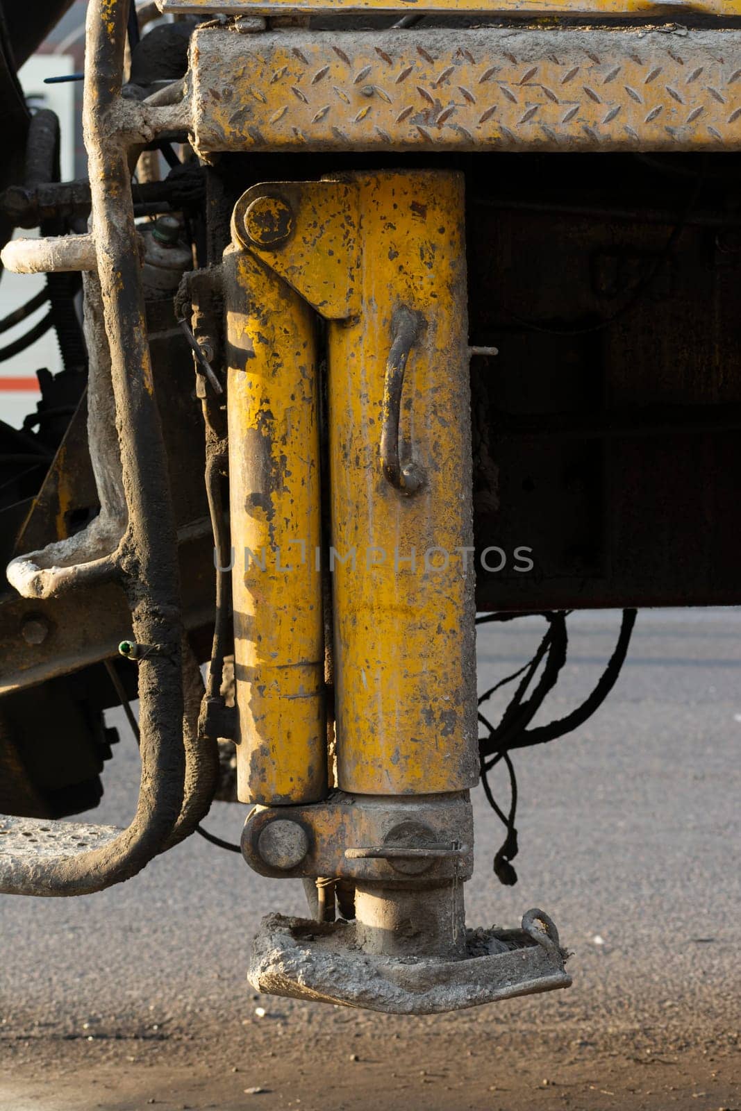 Closeup pneumatic cylinder piston for machinery technology tipper