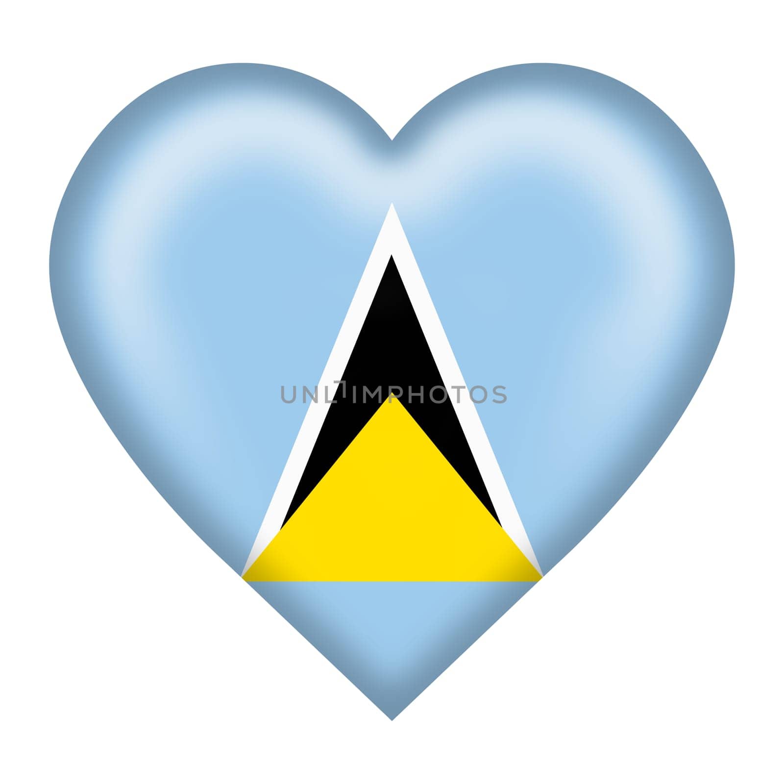 A Saint Lucia flag heart button isolated on white with clipping path 3d illustration