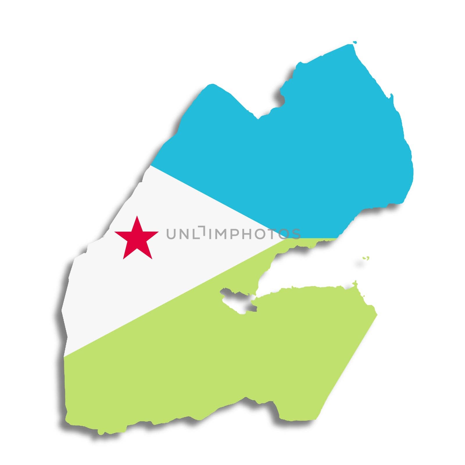 A Djibouti map on white background 3d illustration with clipping path