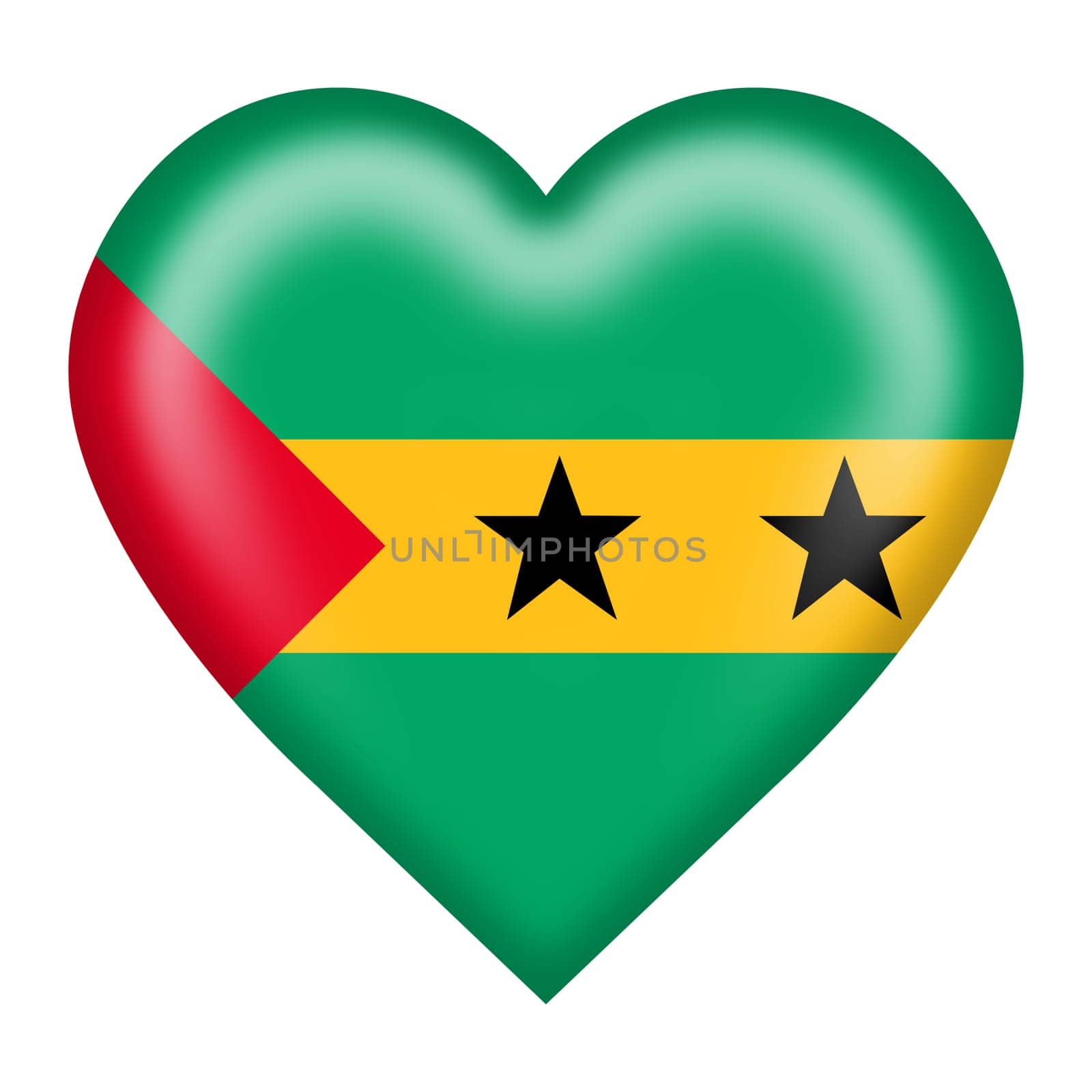 A Sao Tome and Principe flag heart button isolated on white with clipping path 3d illustration