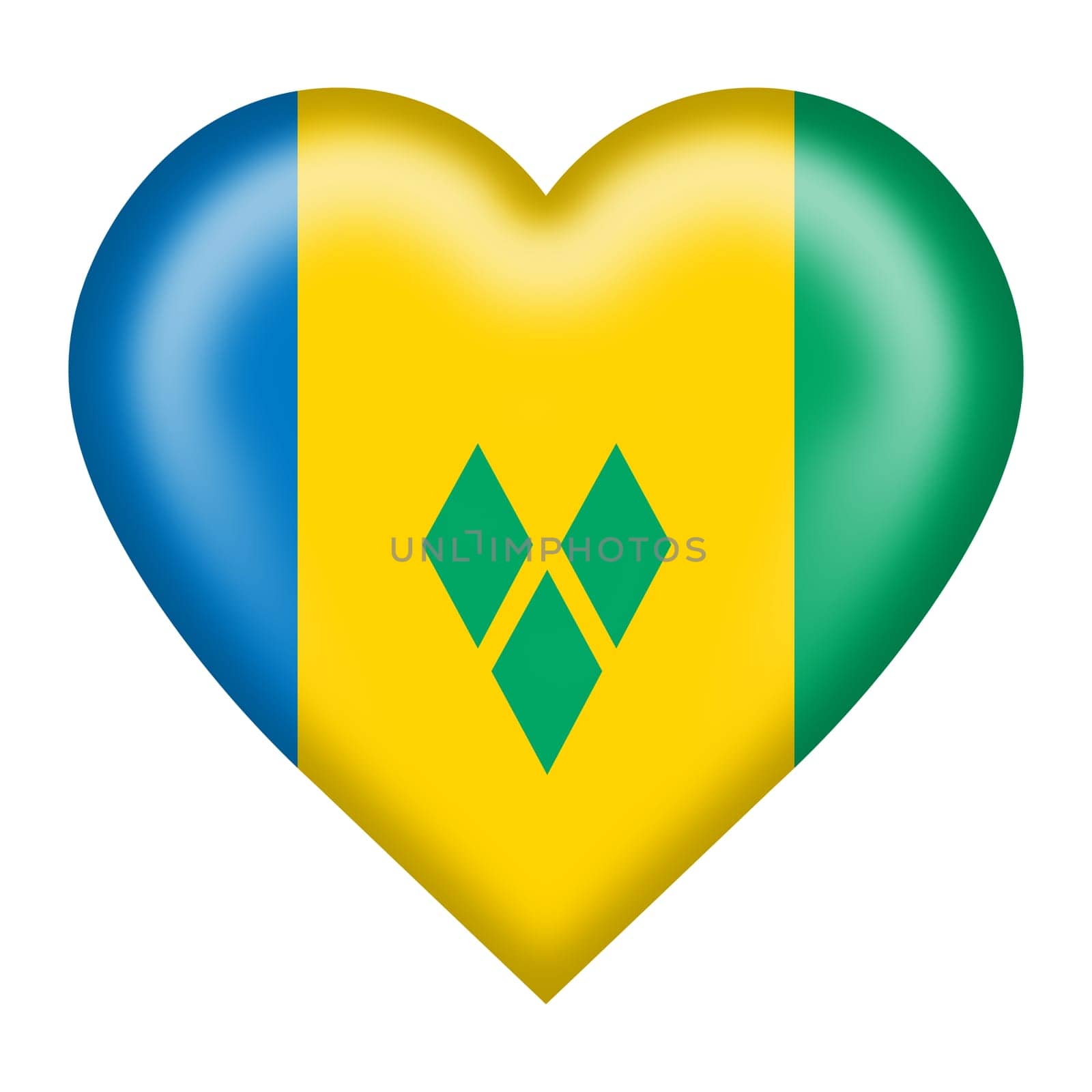 A Saint Vincent and the Grenadines flag heart button isolated on white with clipping path 3d illustration