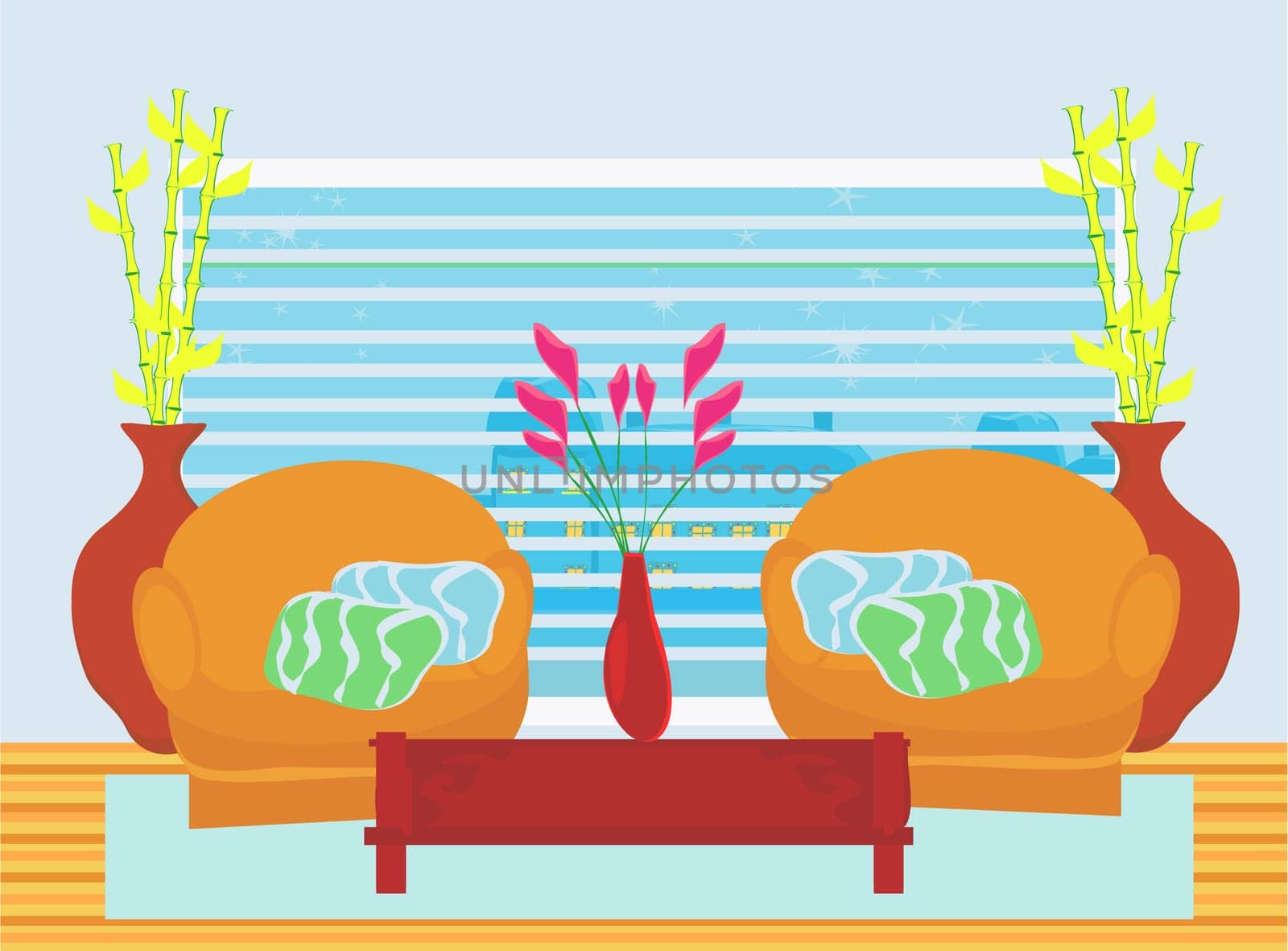 Fashionable interior of living room - vector