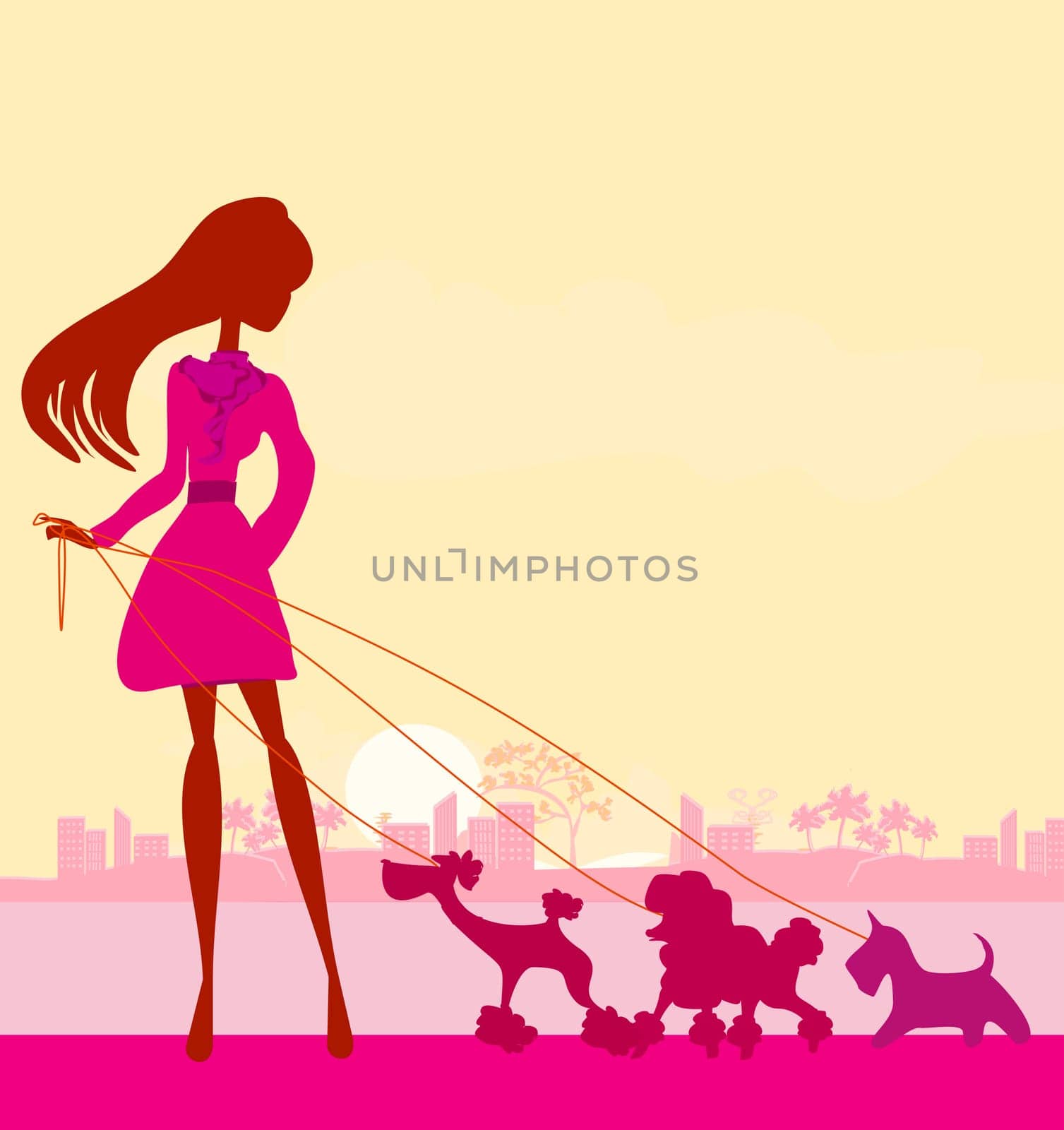 Pretty girl walking the dogs