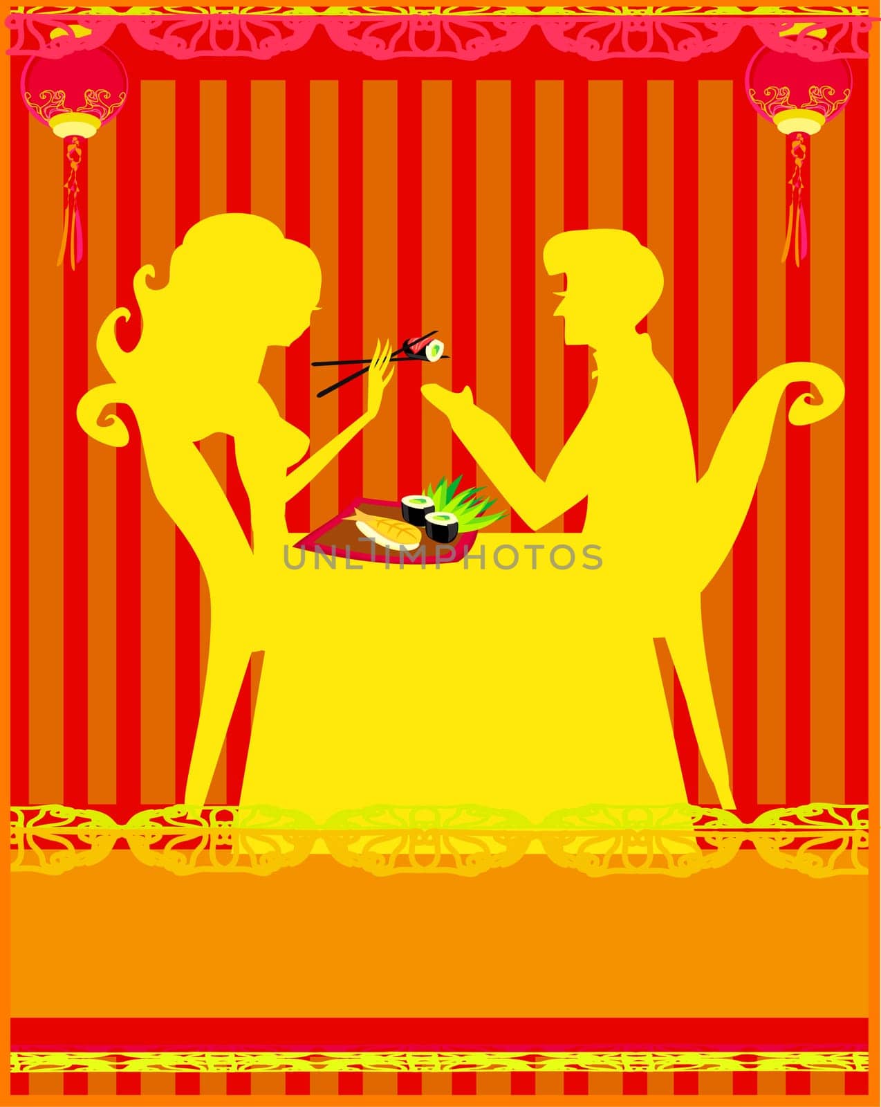 Couple Enjoying Sushi In Restaurant