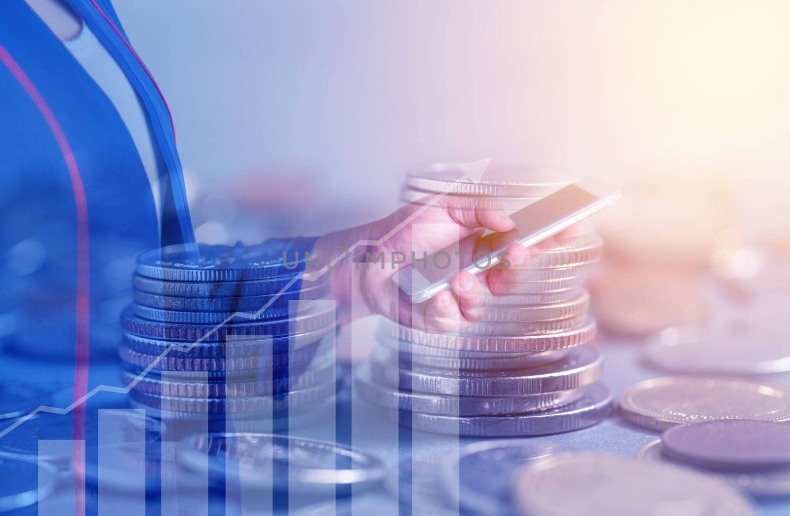 Duoble exposure, Investor online saving concept, Online Investment Savings, Internet Financial Transactions, Save Monney for Investors Using Internet to Trade Stocks or Trade Fund