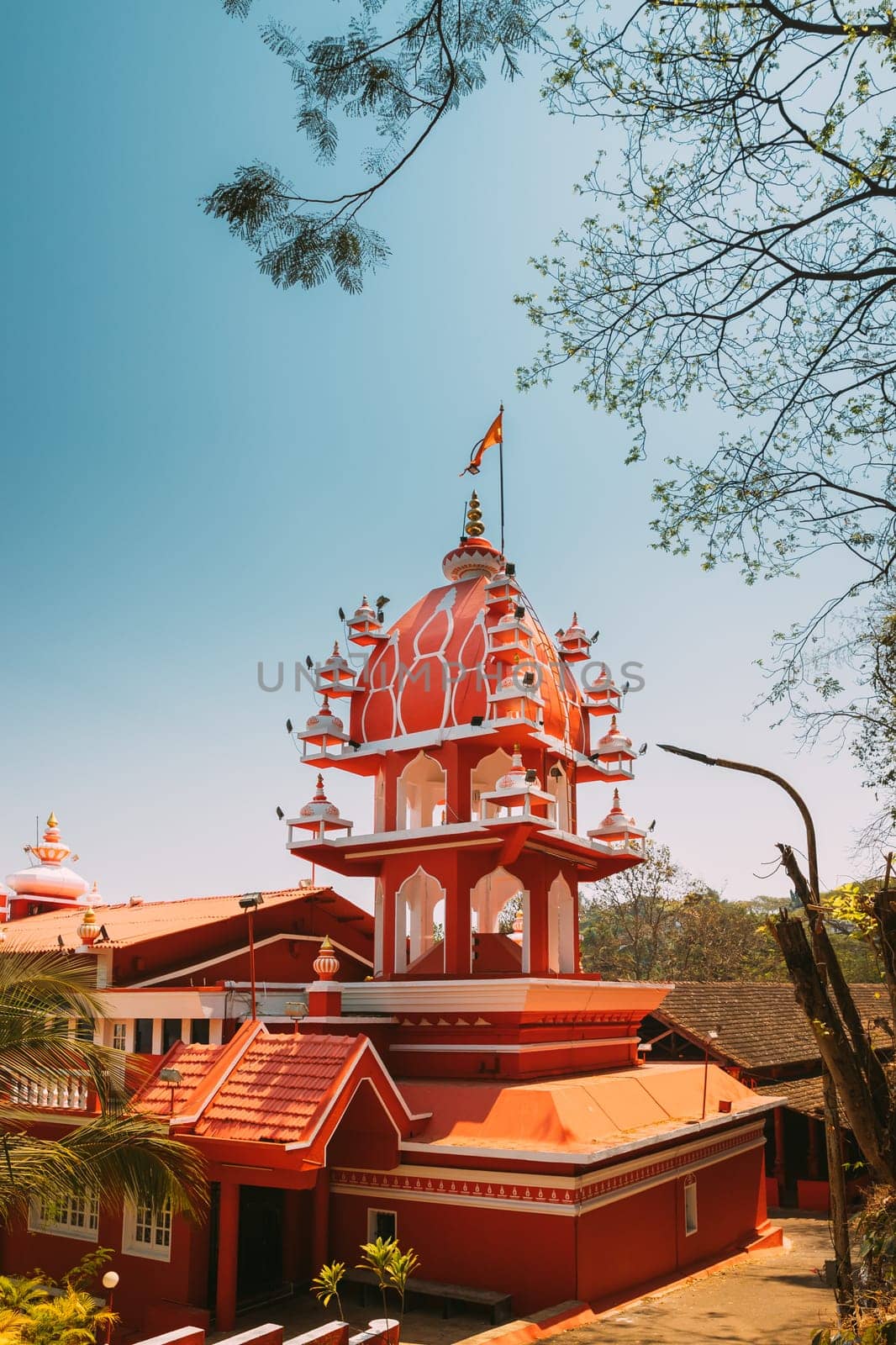 Panaji, Goa, India. Lamp Tower Of The Hindu Maruti Temple Or Hanuman Temple Is Located In Panjim. Built In Honor Of The God Of Monkeys Haruman. Famous Landmark And Heritage. Popular Destination.