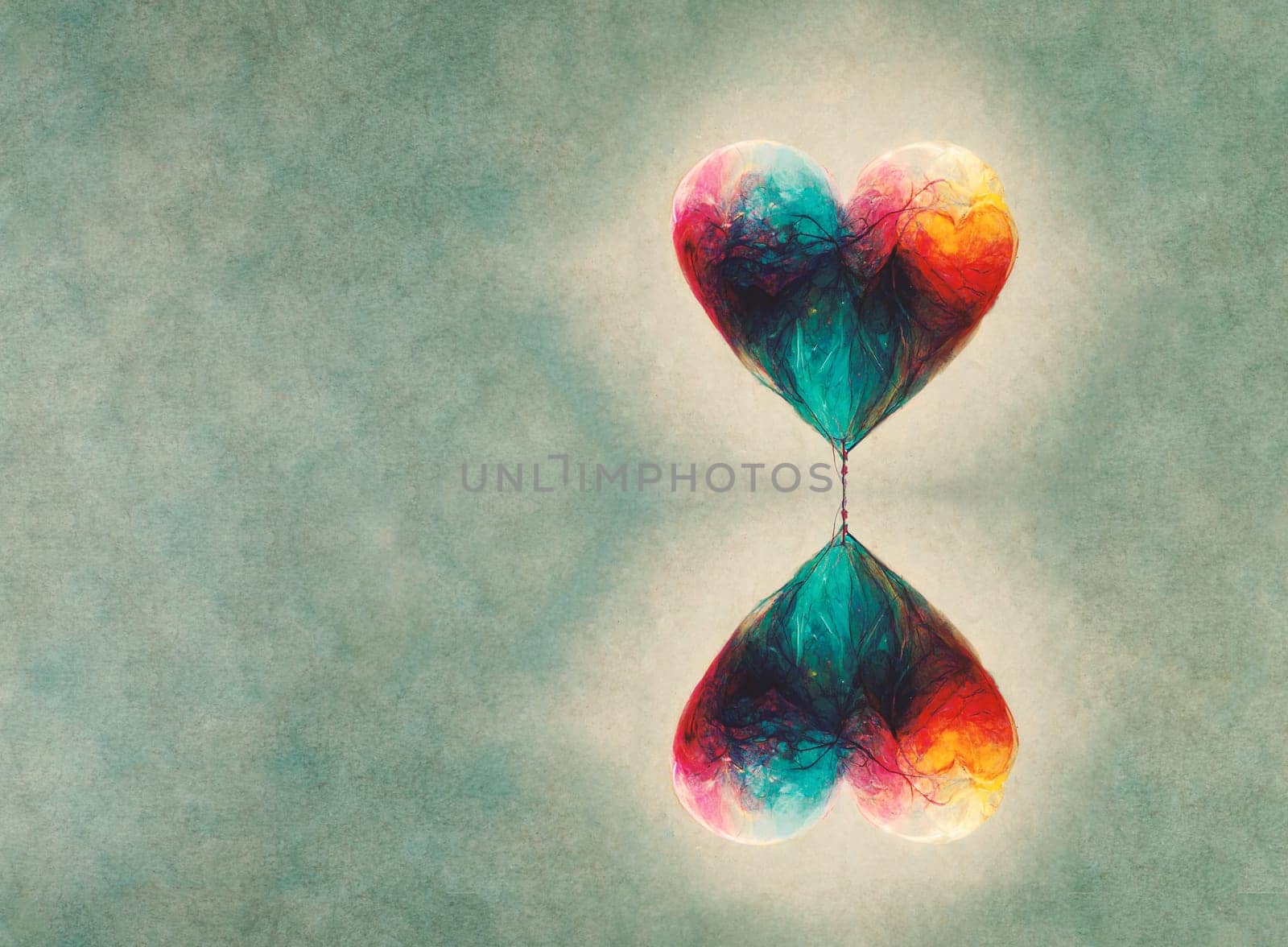Colorful hearts on a textured background, greeting card for valentines day, copy space for text, love symbol